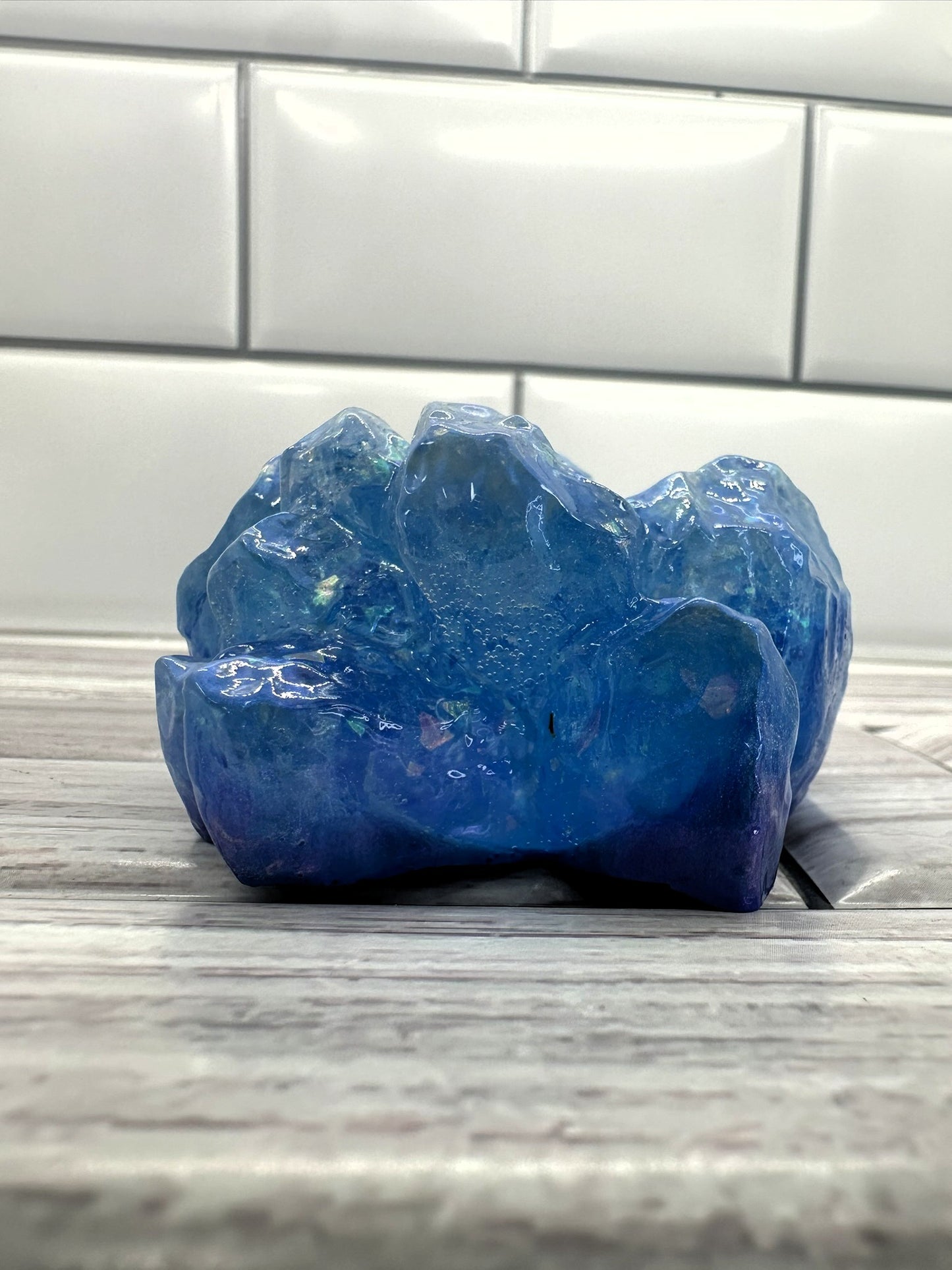 Ocean's Glimmer Iridescent Blue Resin Crystal Cluster