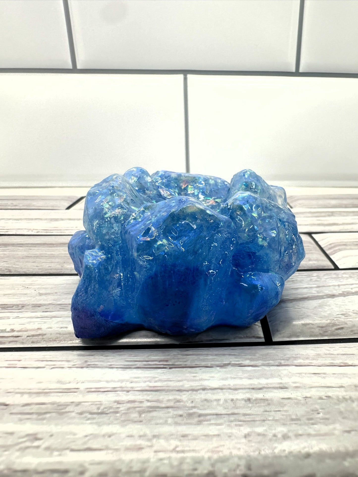 Ocean's Glimmer Iridescent Blue Resin Crystal Cluster