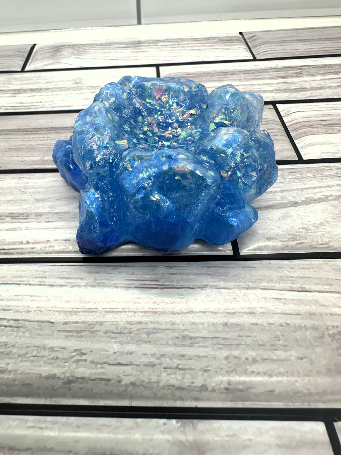 Ocean's Glimmer Iridescent Blue Resin Crystal Cluster