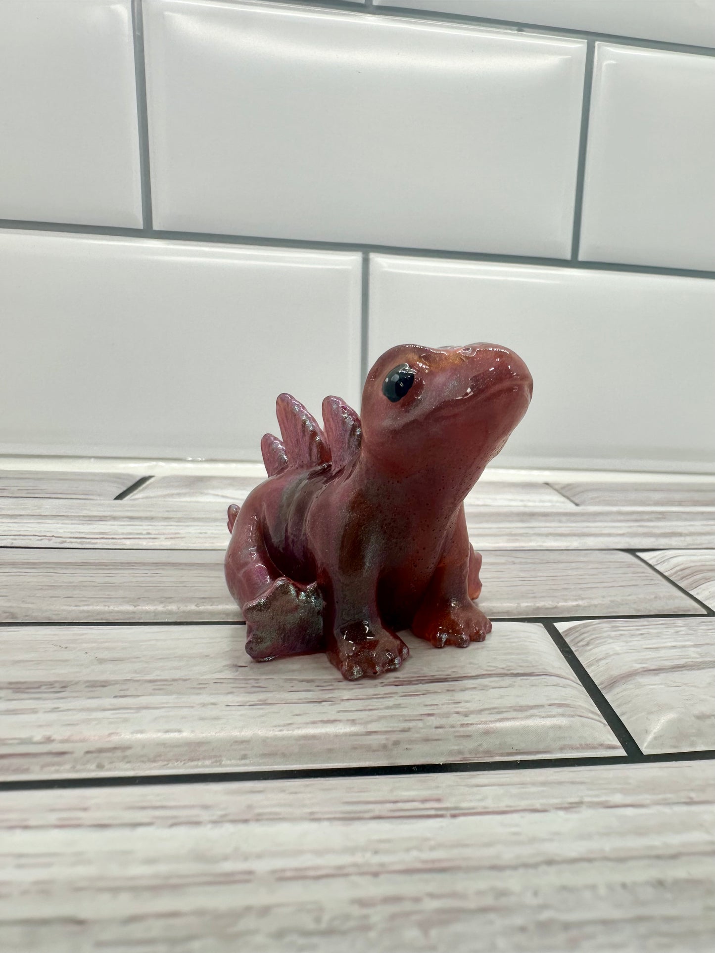 "Cherry Cola Shimmer" Stegosaurus Resin Figurine | Iridescent Dino Desk Buddy