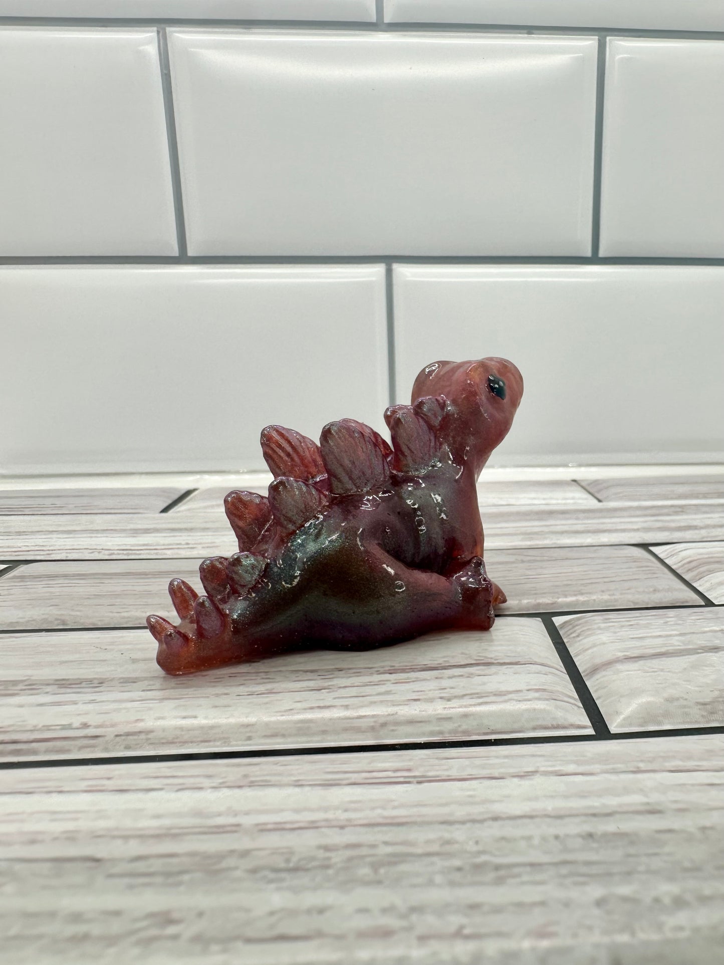 "Cherry Cola Shimmer" Stegosaurus Resin Figurine | Iridescent Dino Desk Buddy