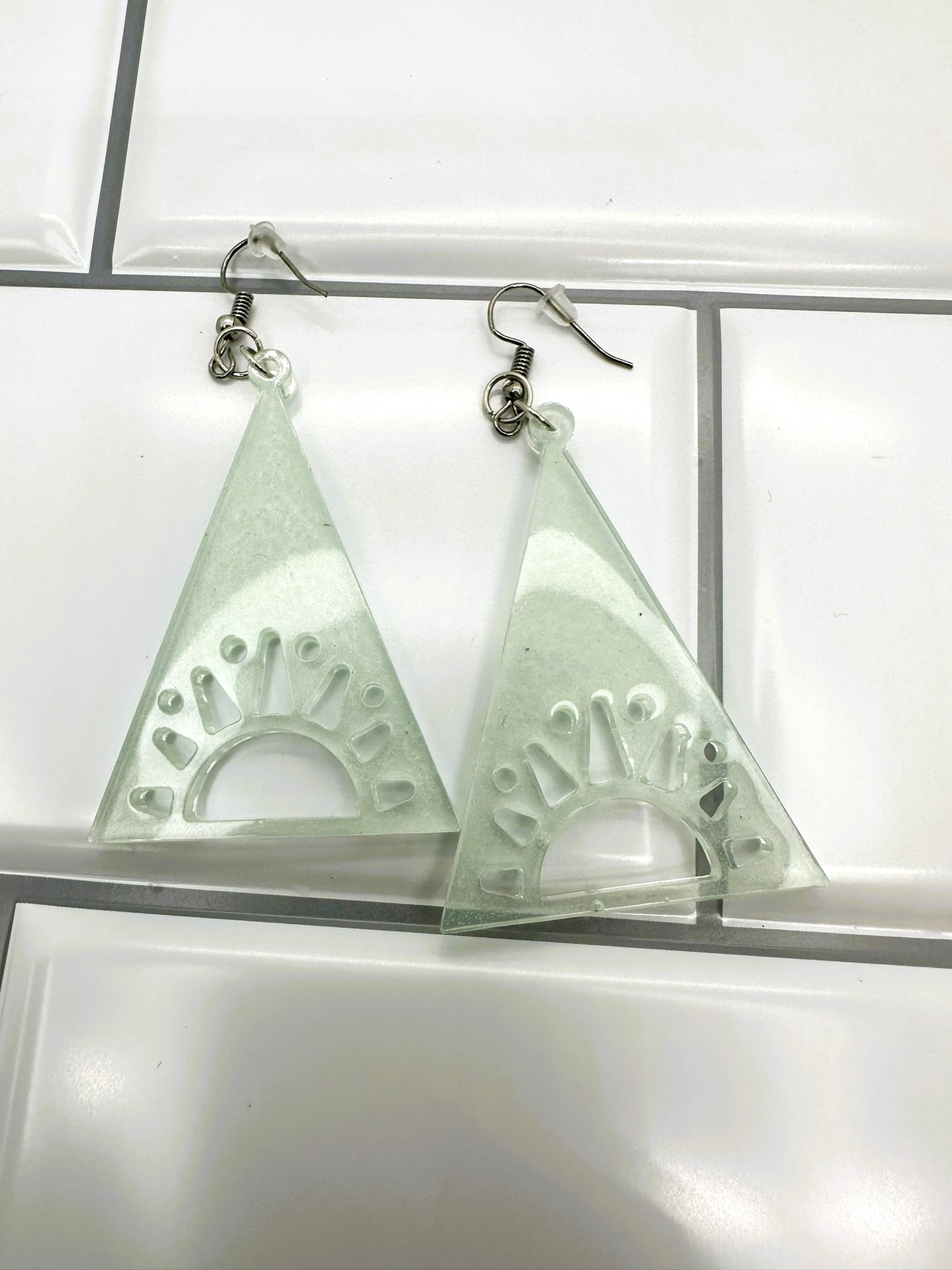 Triangle Sun Transparent Sea Foam Earrings