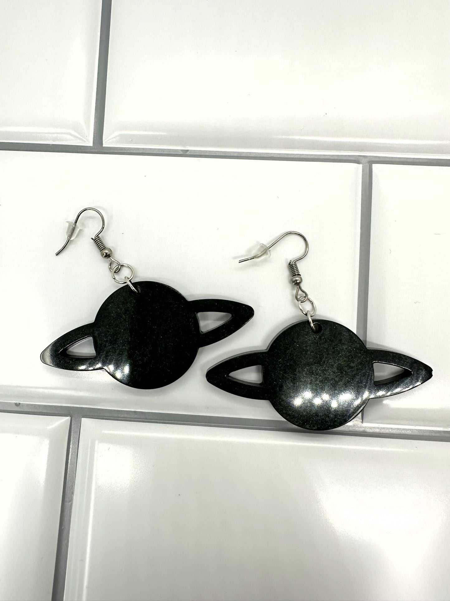 Saturn Dark Green Textured Look Earrings