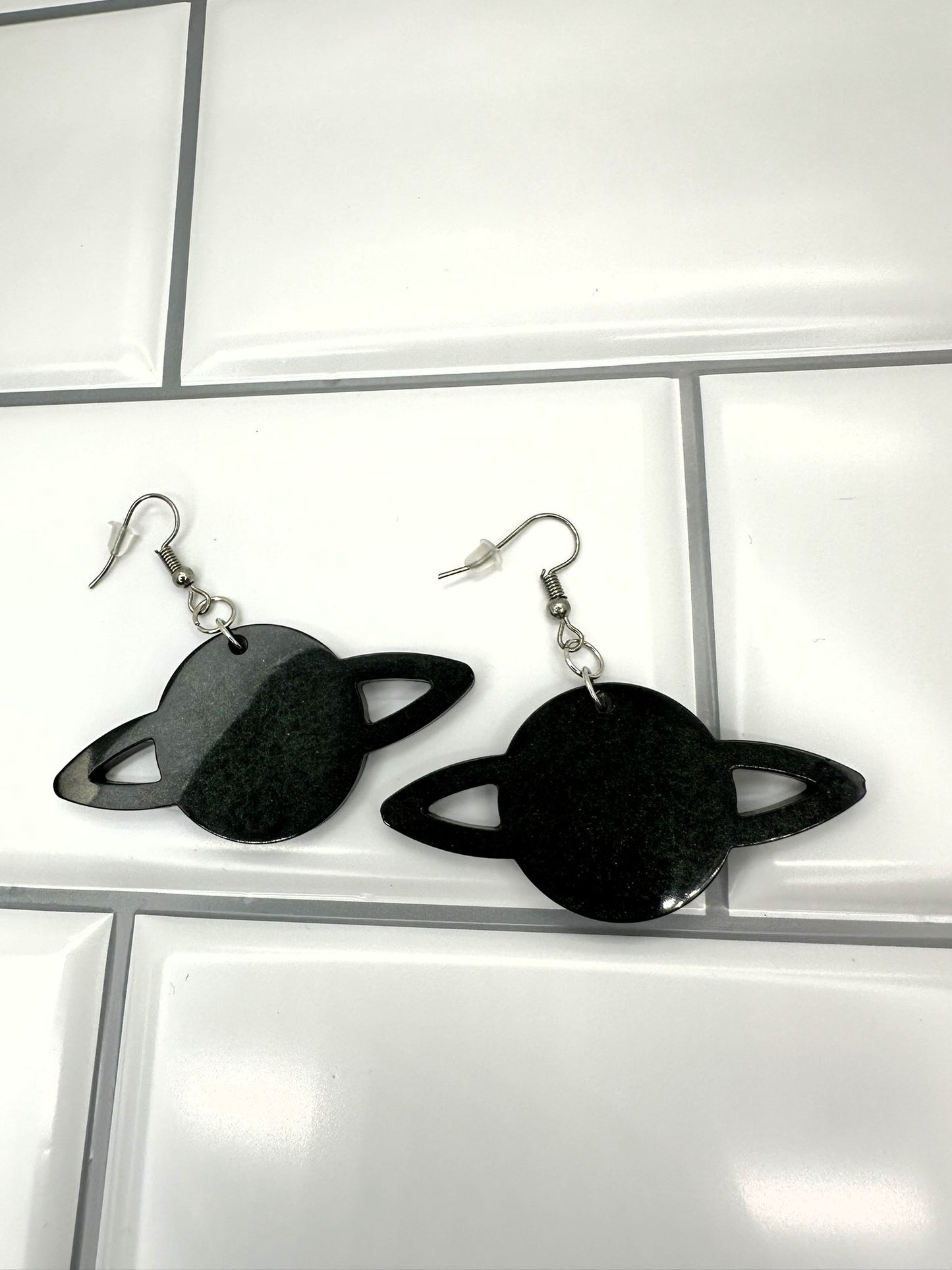 Saturn Dark Green Textured Look Earrings