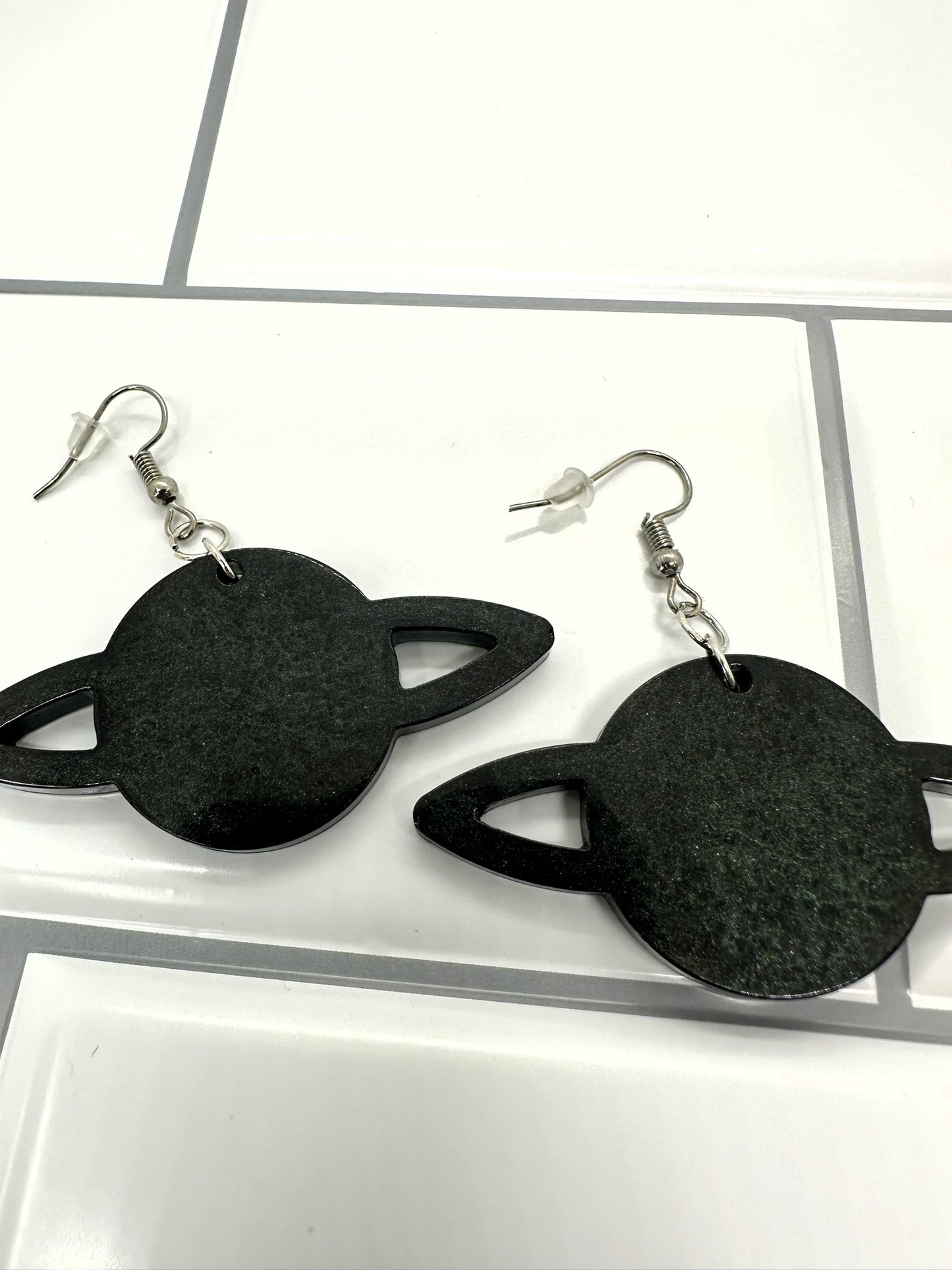 Saturn Dark Green Textured Look Earrings