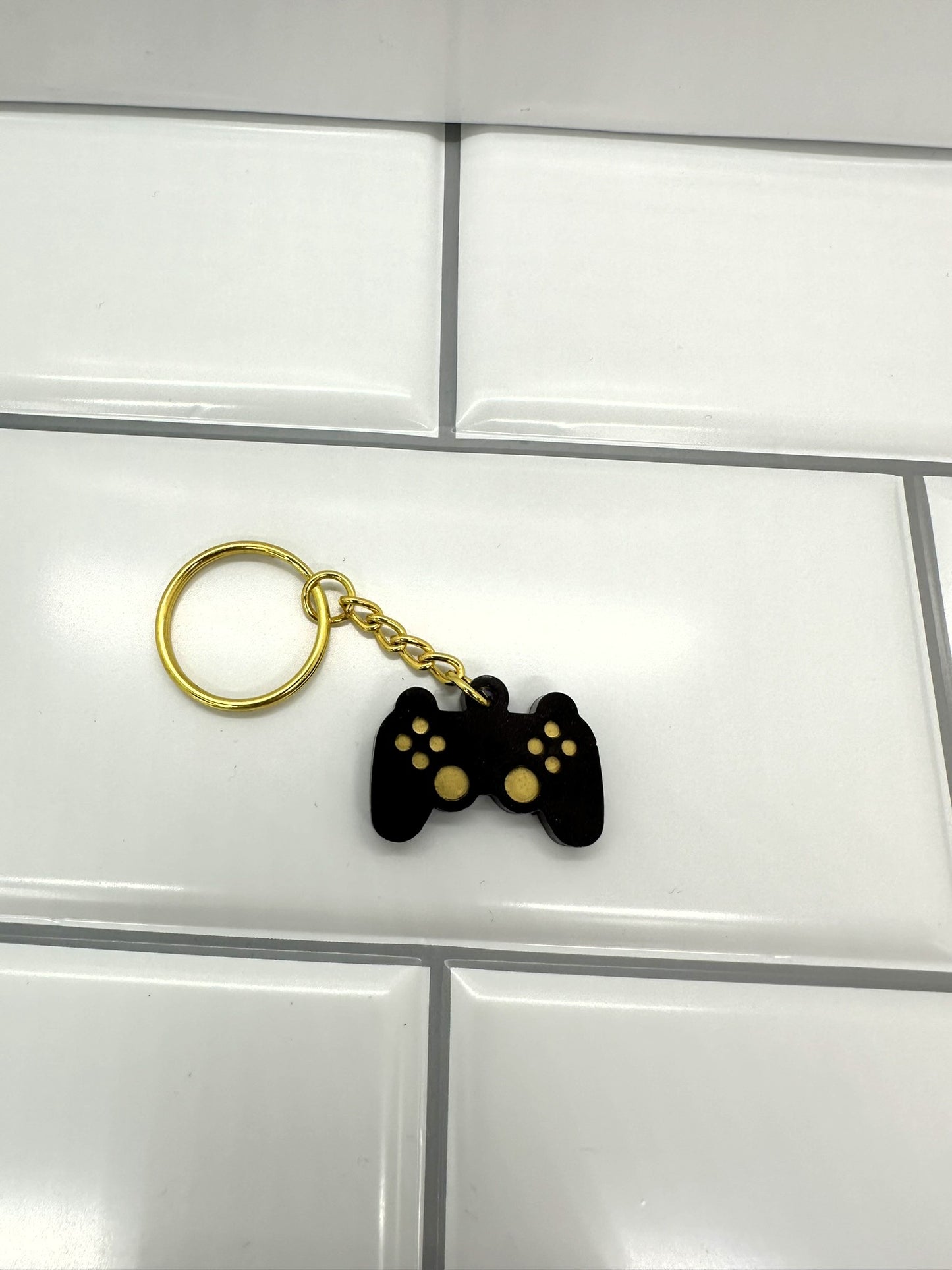 Dark Purple with Gold Game Controller Keychain