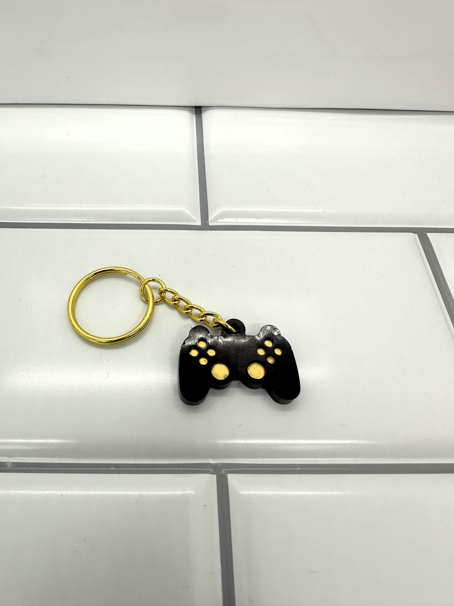 Dark Purple with Gold Game Controller Keychain