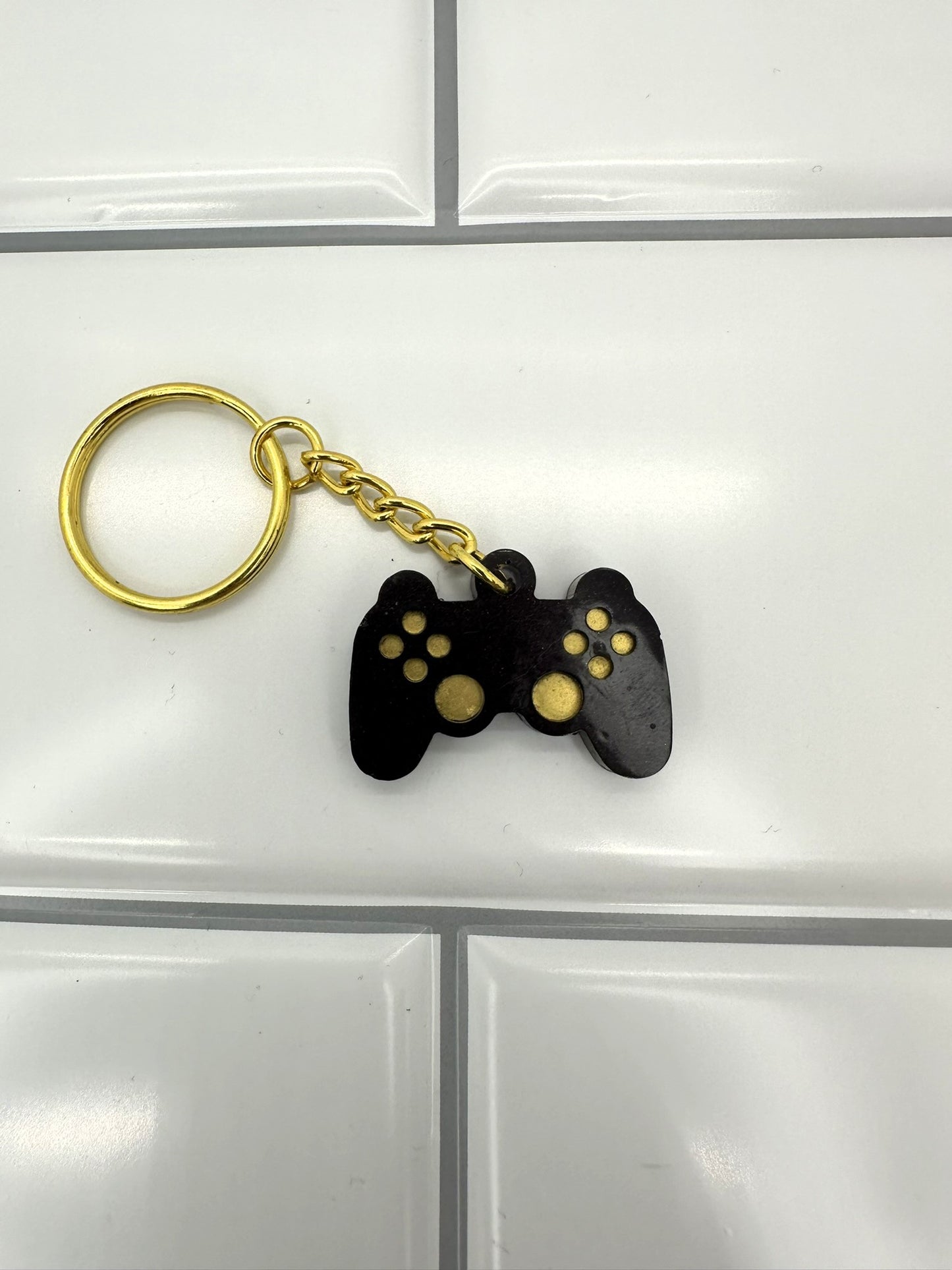 Dark Purple with Gold Game Controller Keychain