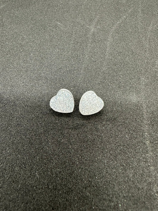 Clear & Glitter Heart Stud Earrings