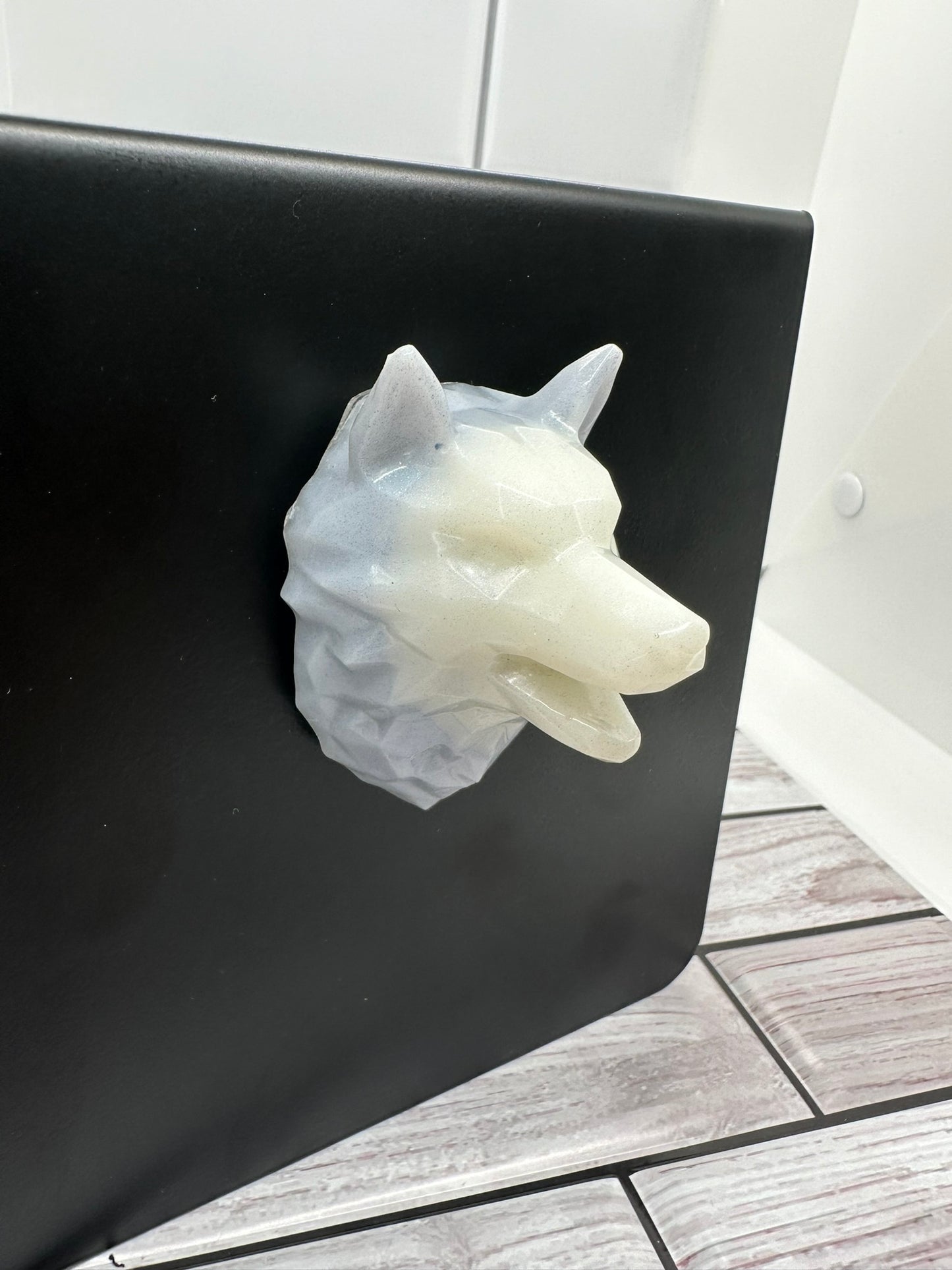 White & Blue Wolf Head Fridge Magnet