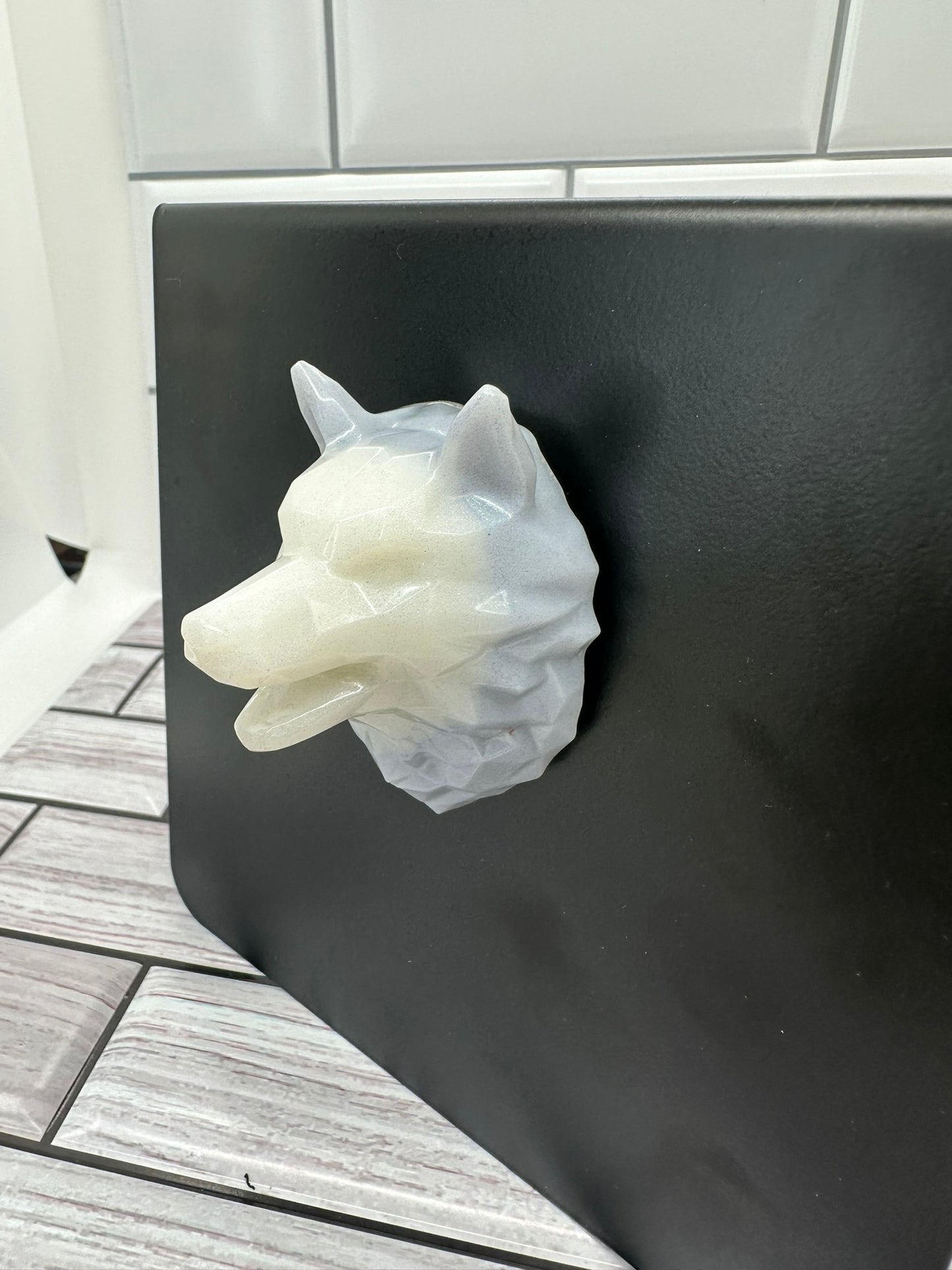 White & Blue Wolf Head Fridge Magnet