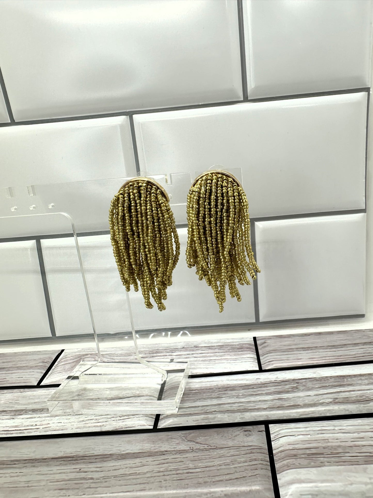 Gold Bead Tassel Earrings