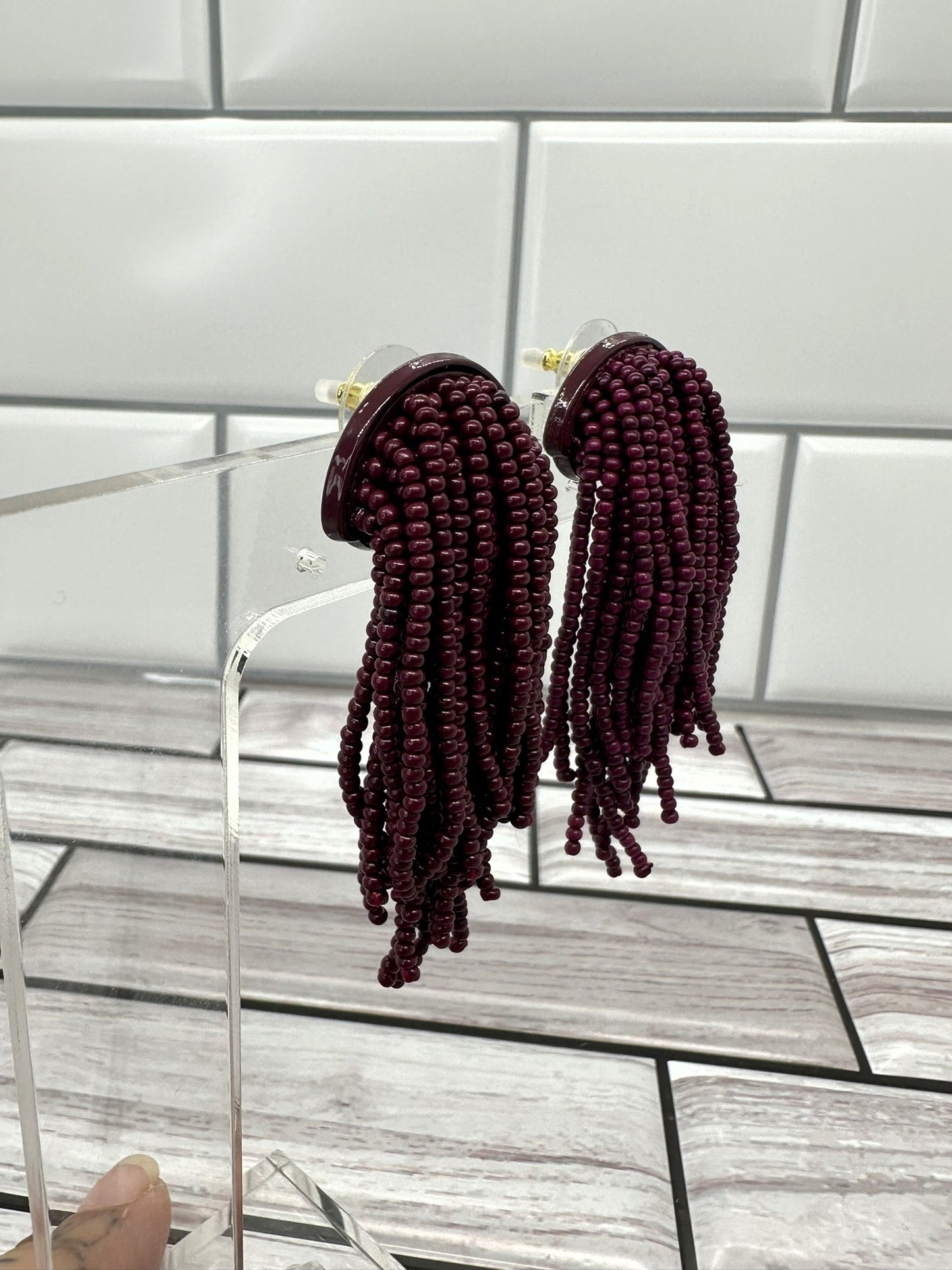 Purple Maroon Bead Tassel Earrings