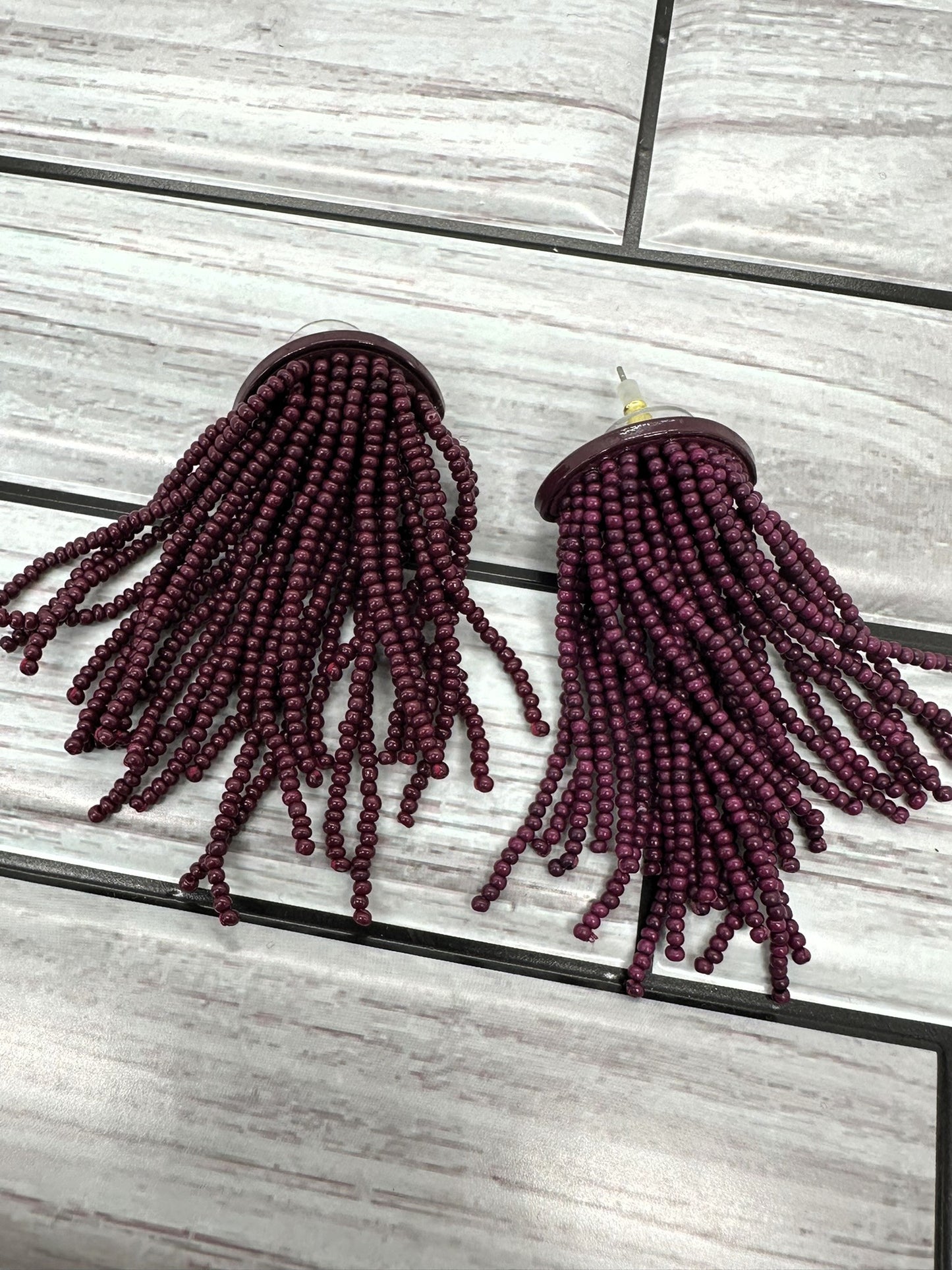 Purple Maroon Bead Tassel Earrings