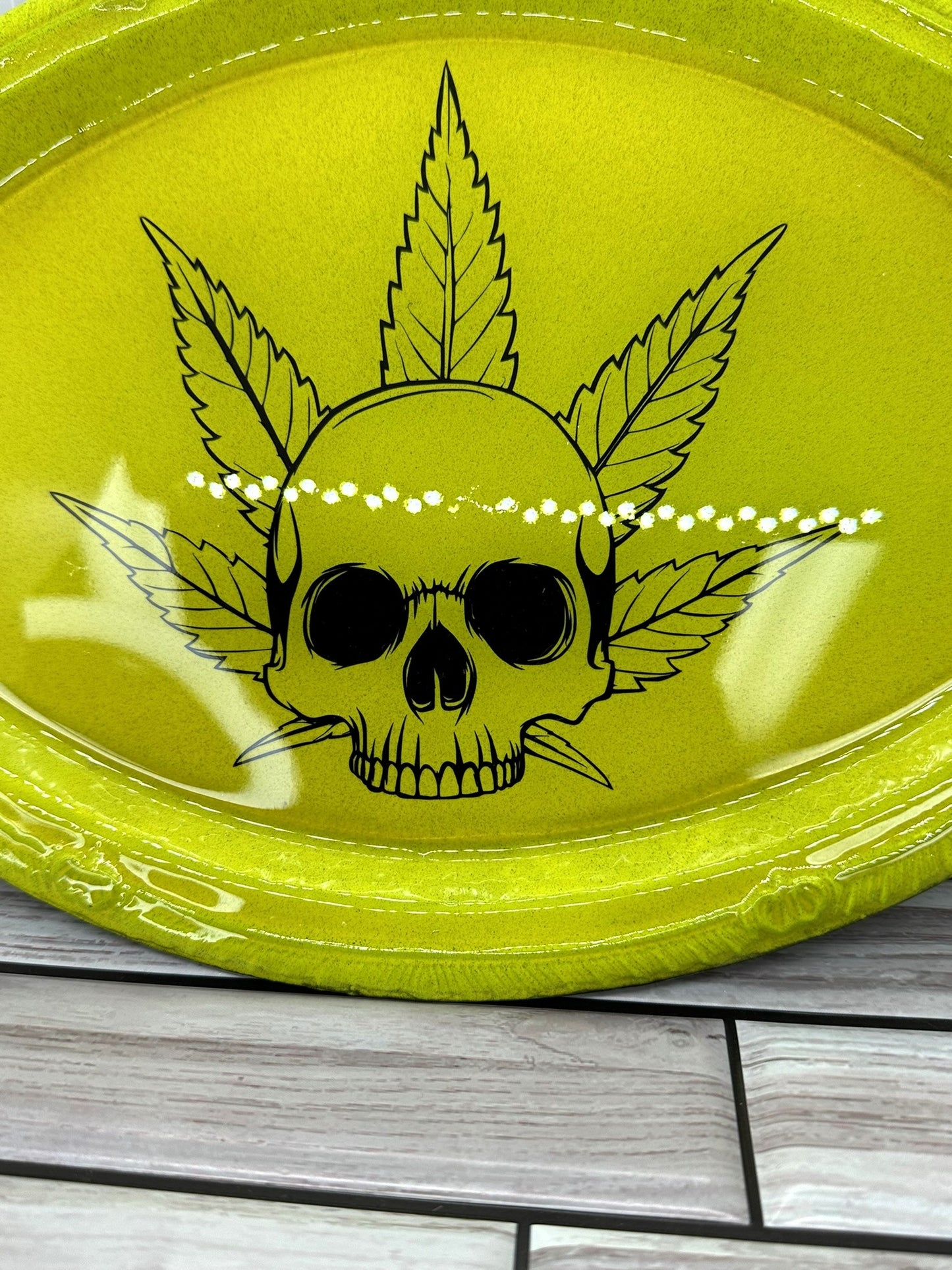 Skull and Leaf Neon Yellow Tray