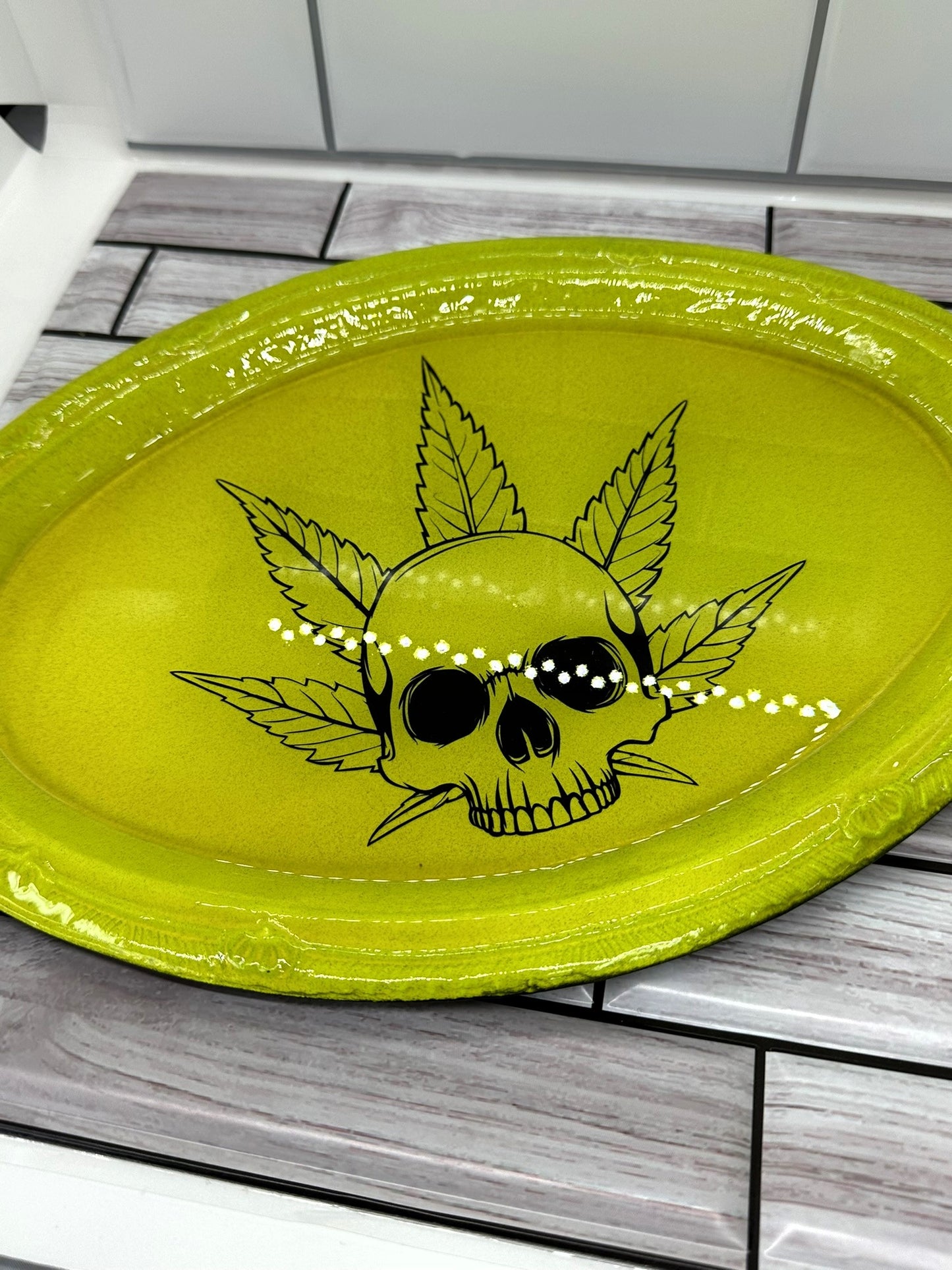 Skull and Leaf Neon Yellow Tray