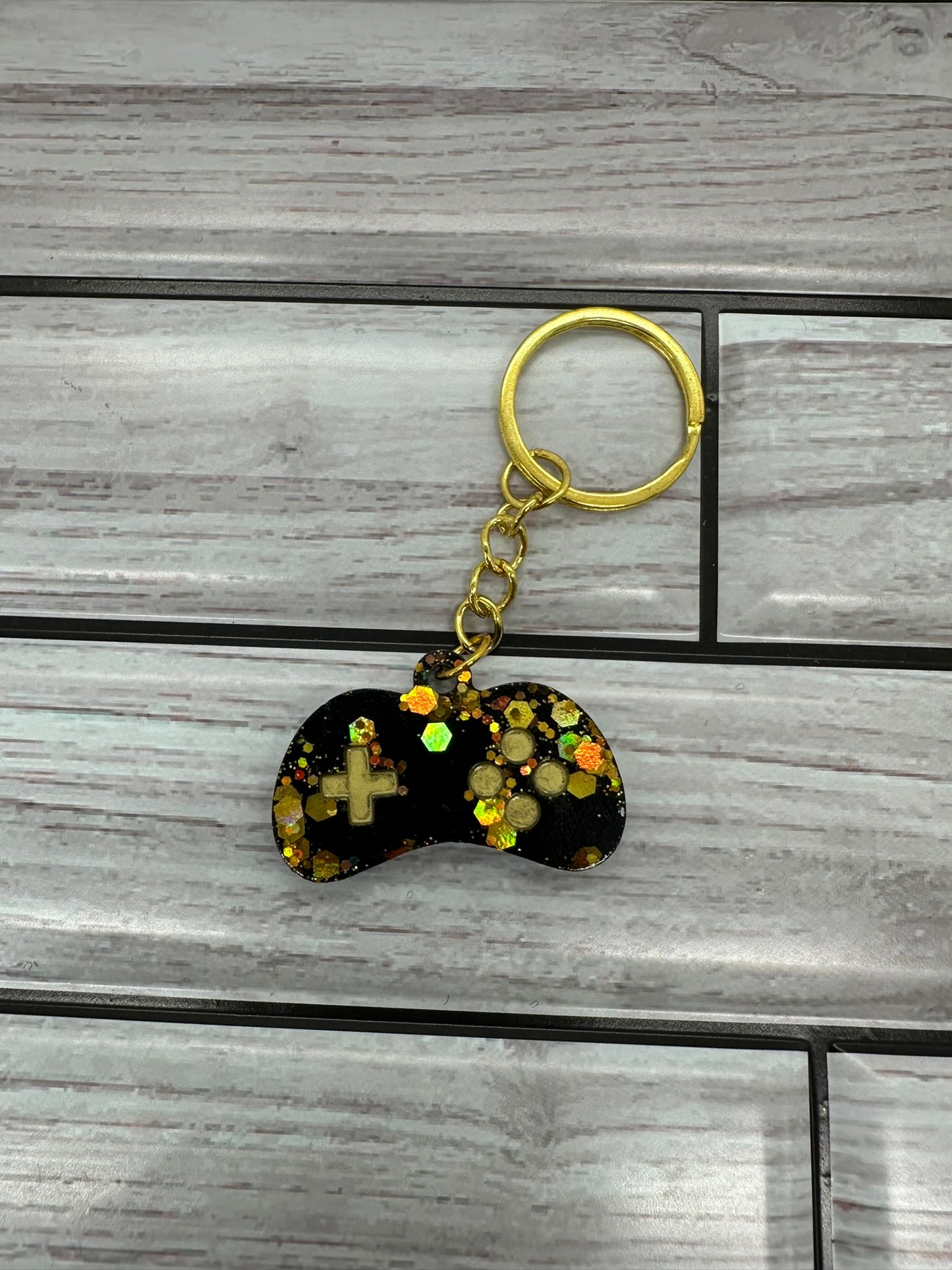 Black with Gold Game Controller Keychain