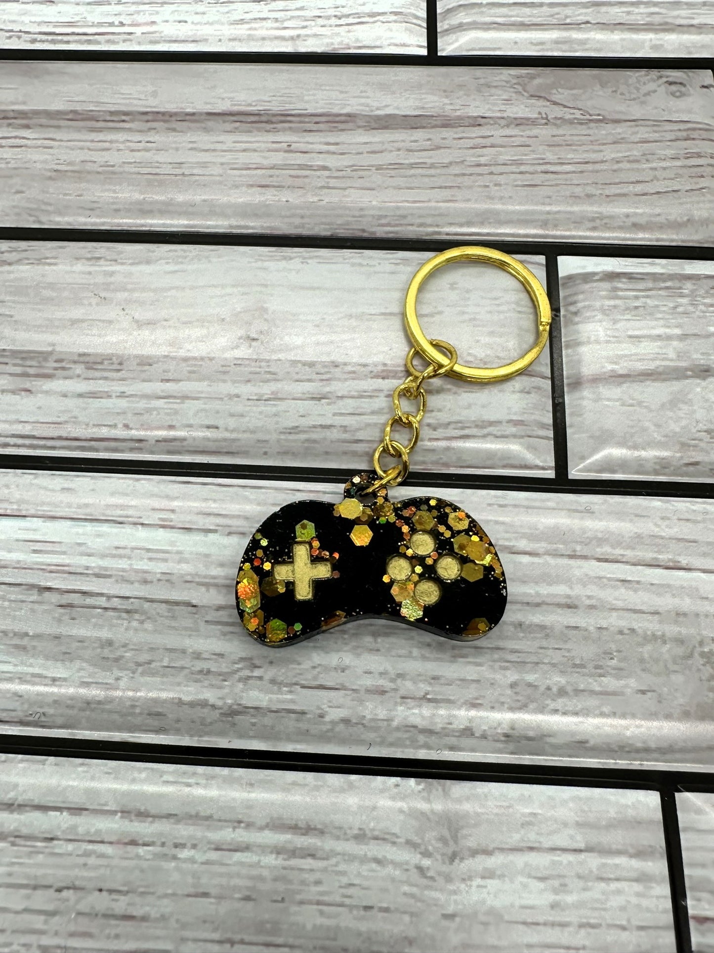 Black with Gold Game Controller Keychain