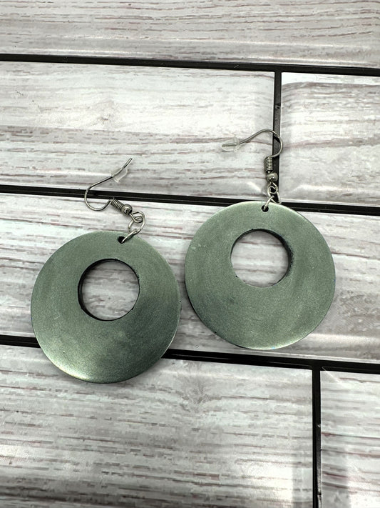 Metallic Grey Green Round Earrings