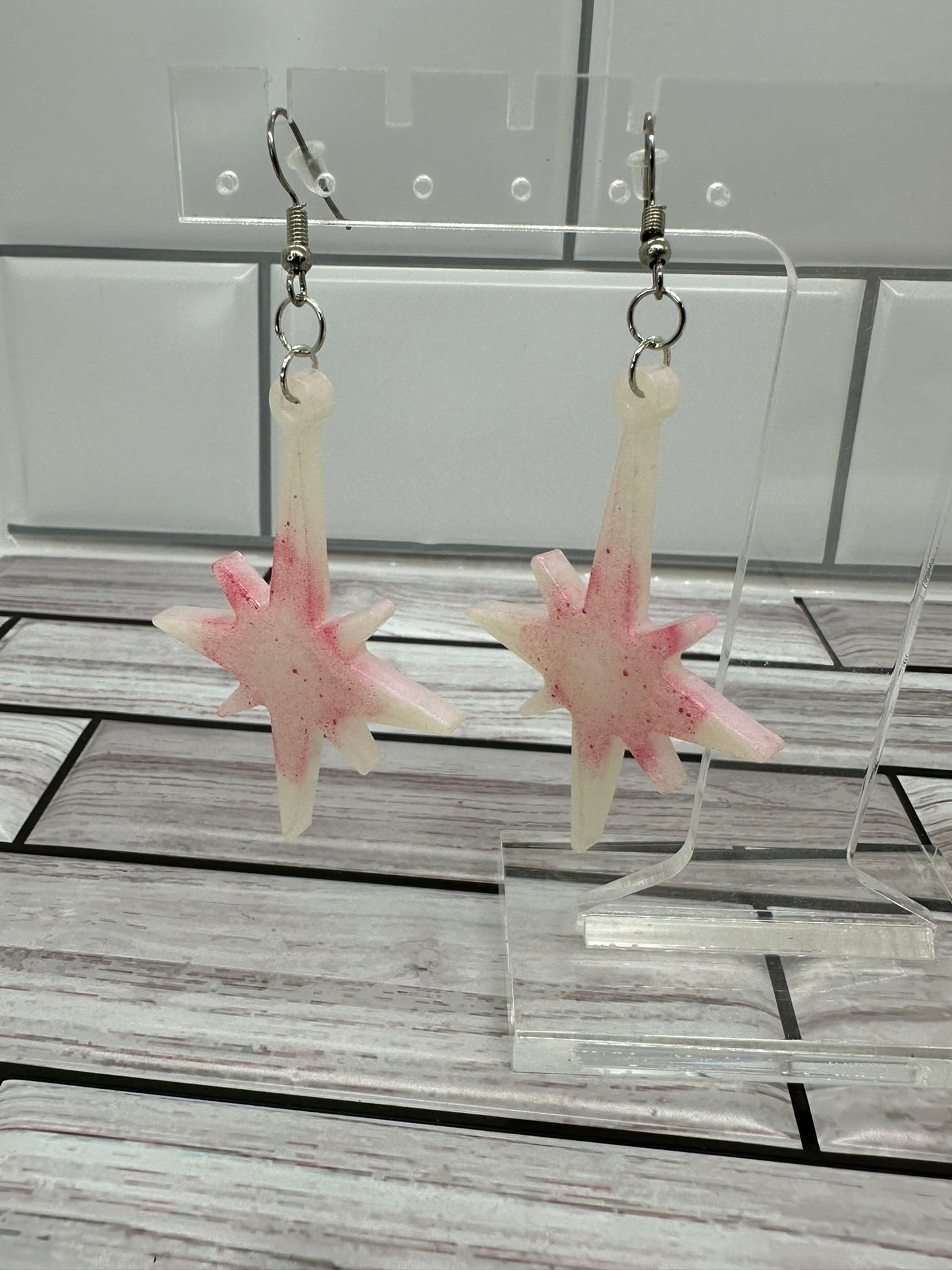 White and Pink Shimmer Star Burst Earrings