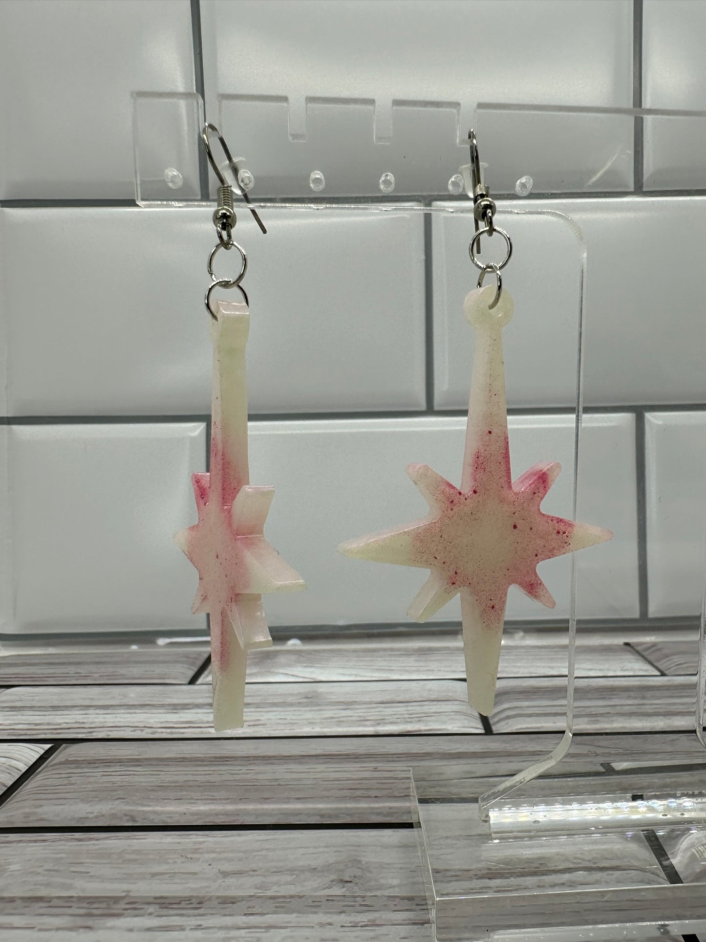 White and Pink Shimmer Star Burst Earrings