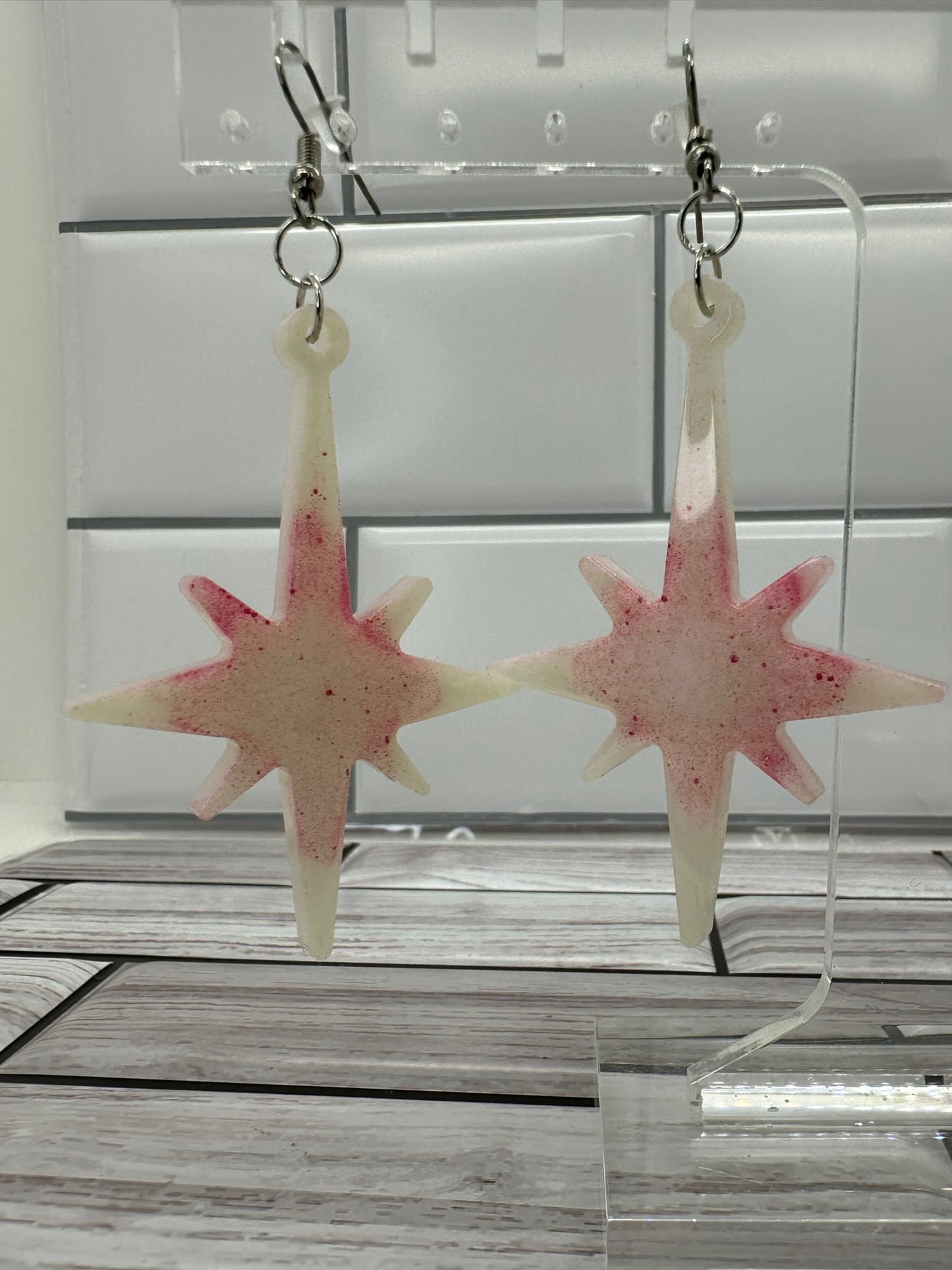 White and Pink Shimmer Star Burst Earrings