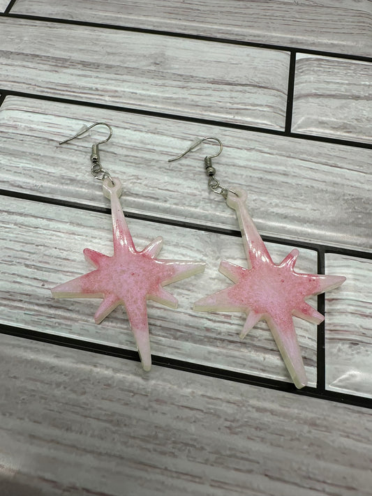 White and Pink Shimmer Star Burst Earrings