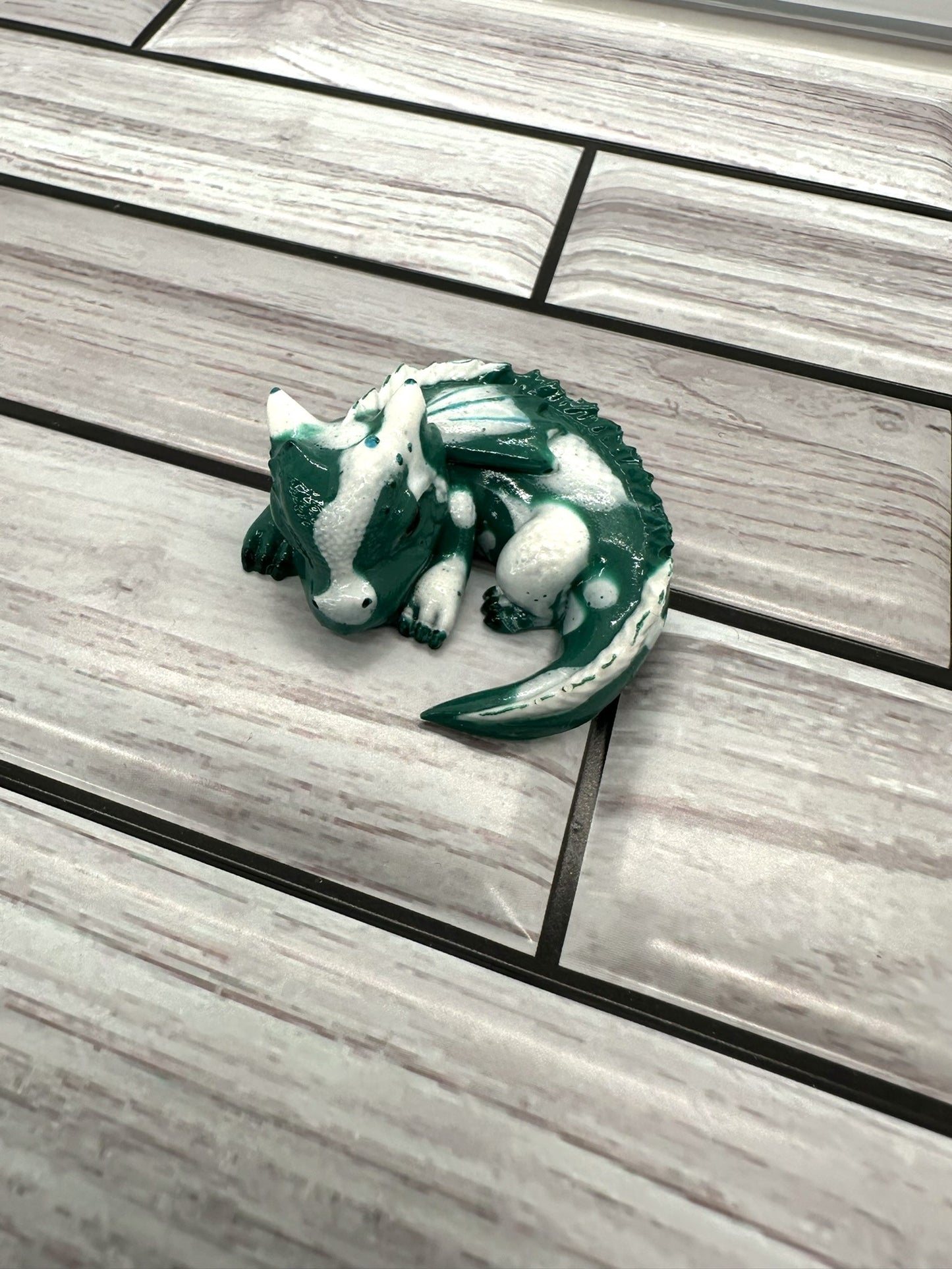 Sleeping Baby Dragon Green and White