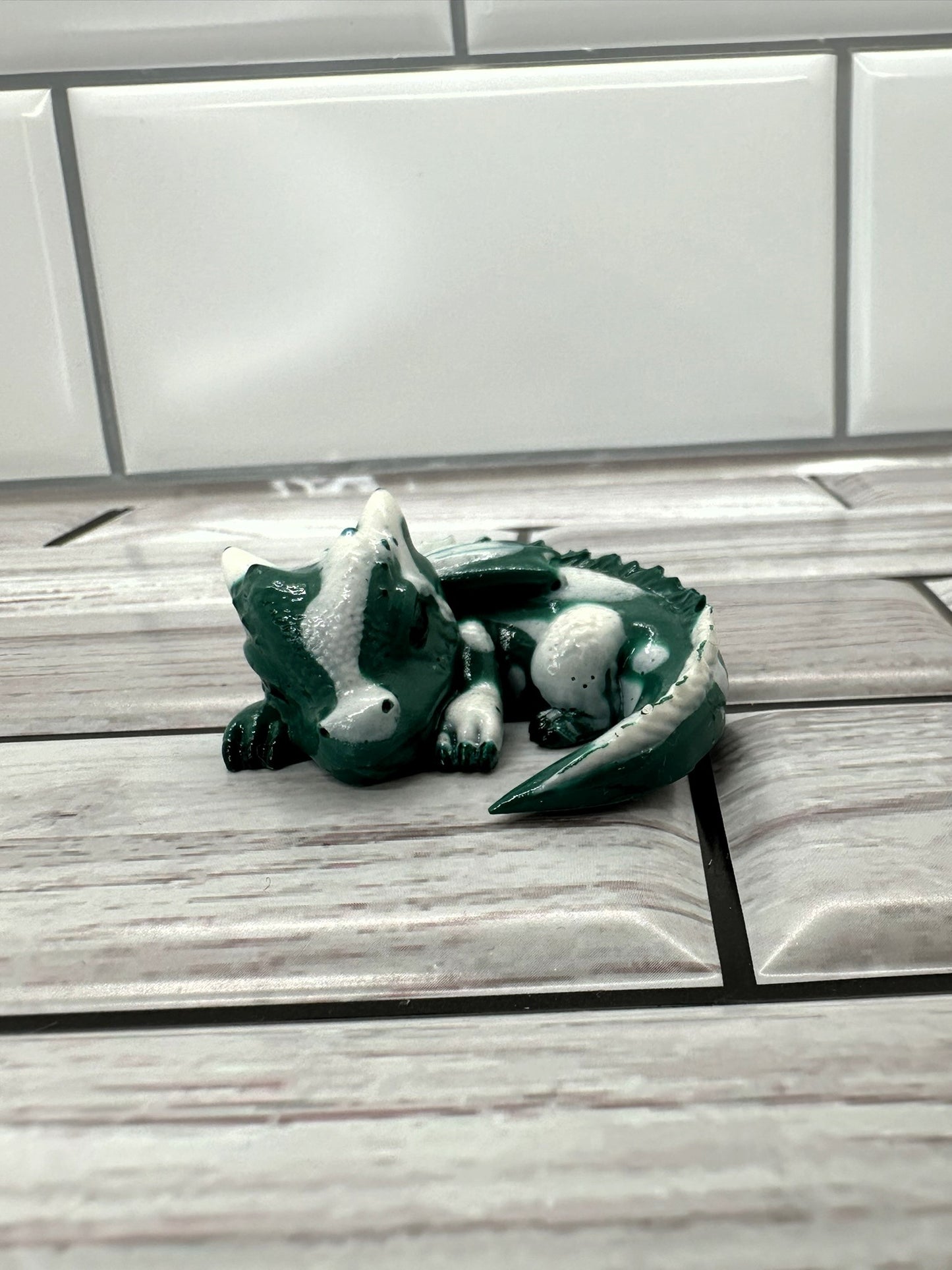 Sleeping Baby Dragon Green and White