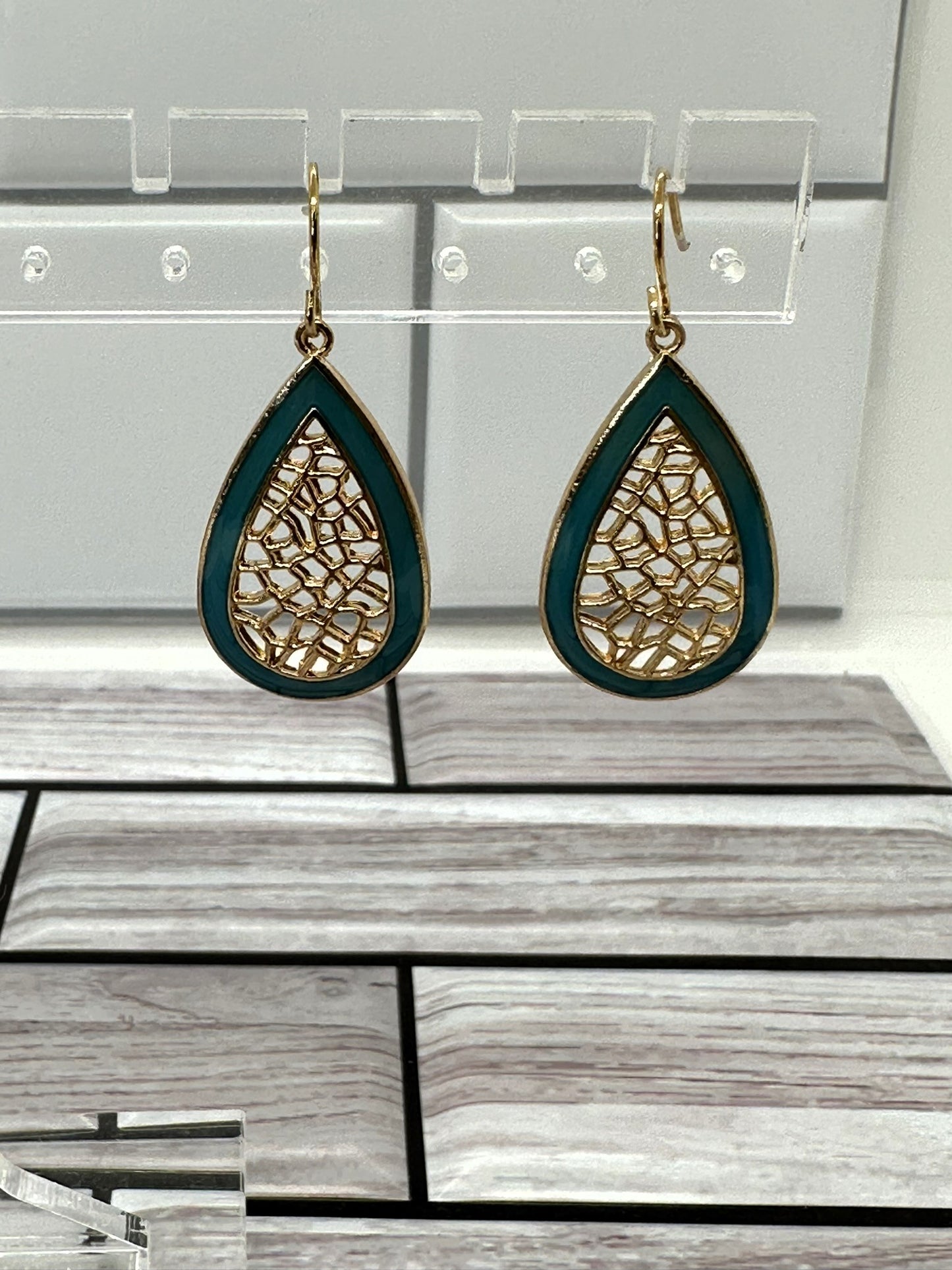 Teal & Gold Teardrop Earrings