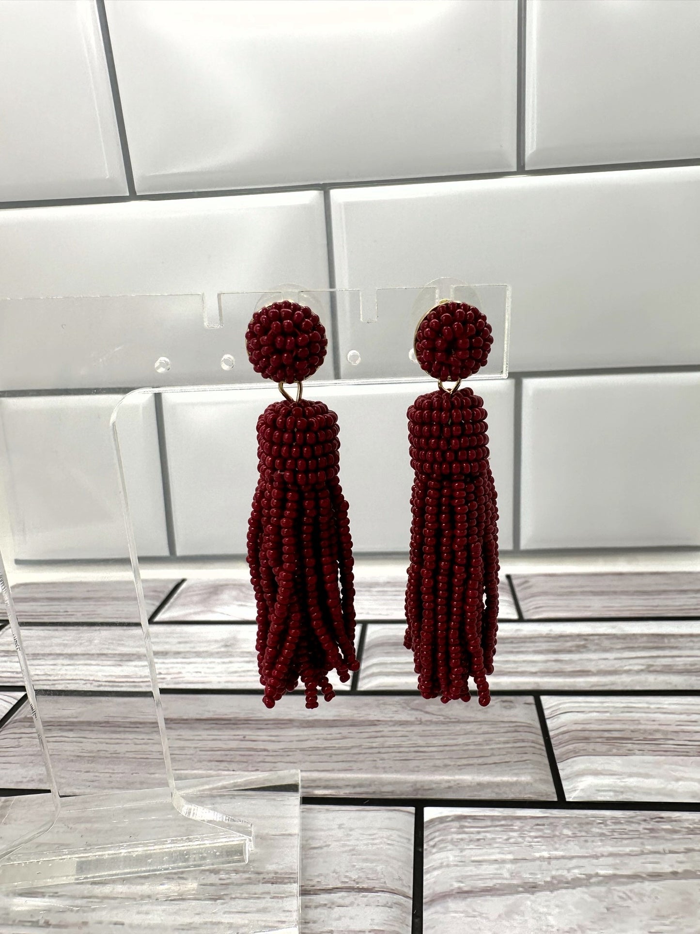 Red Bead Tassel Earrings