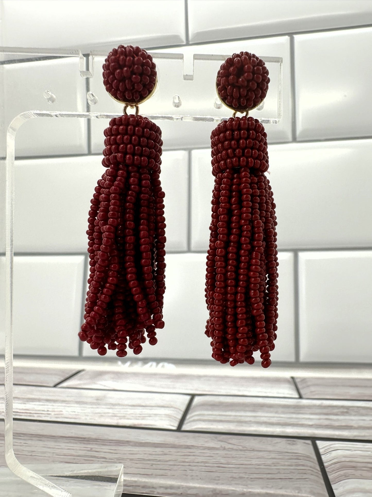 Red Bead Tassel Earrings