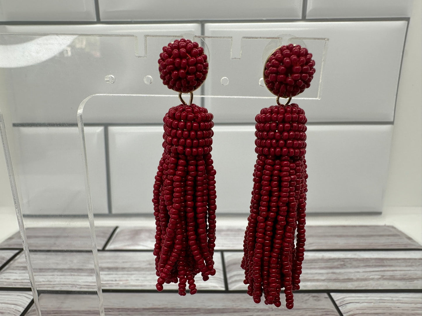 Red Bead Tassel Earrings