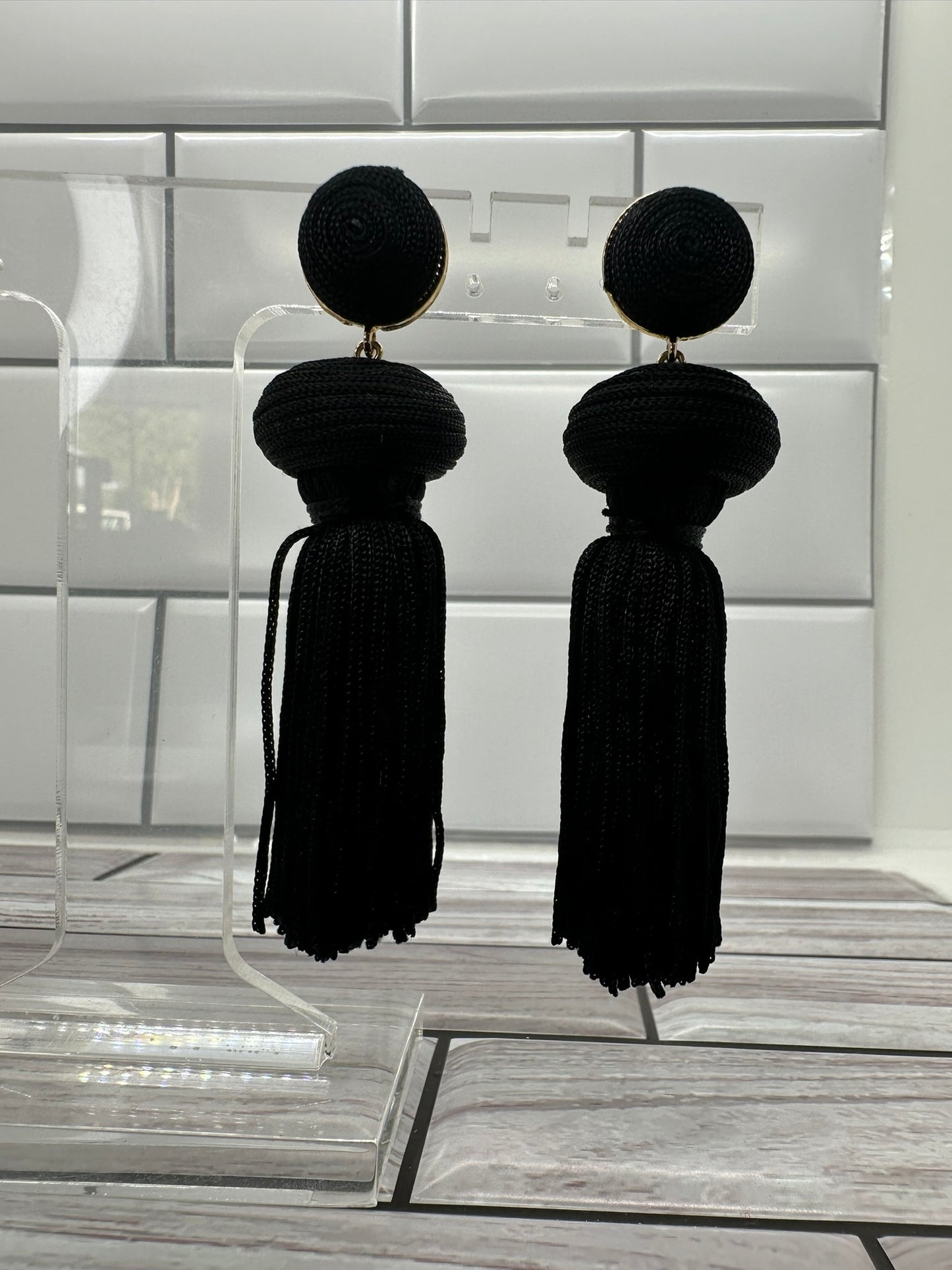 Black Sphere Tassel Earrings