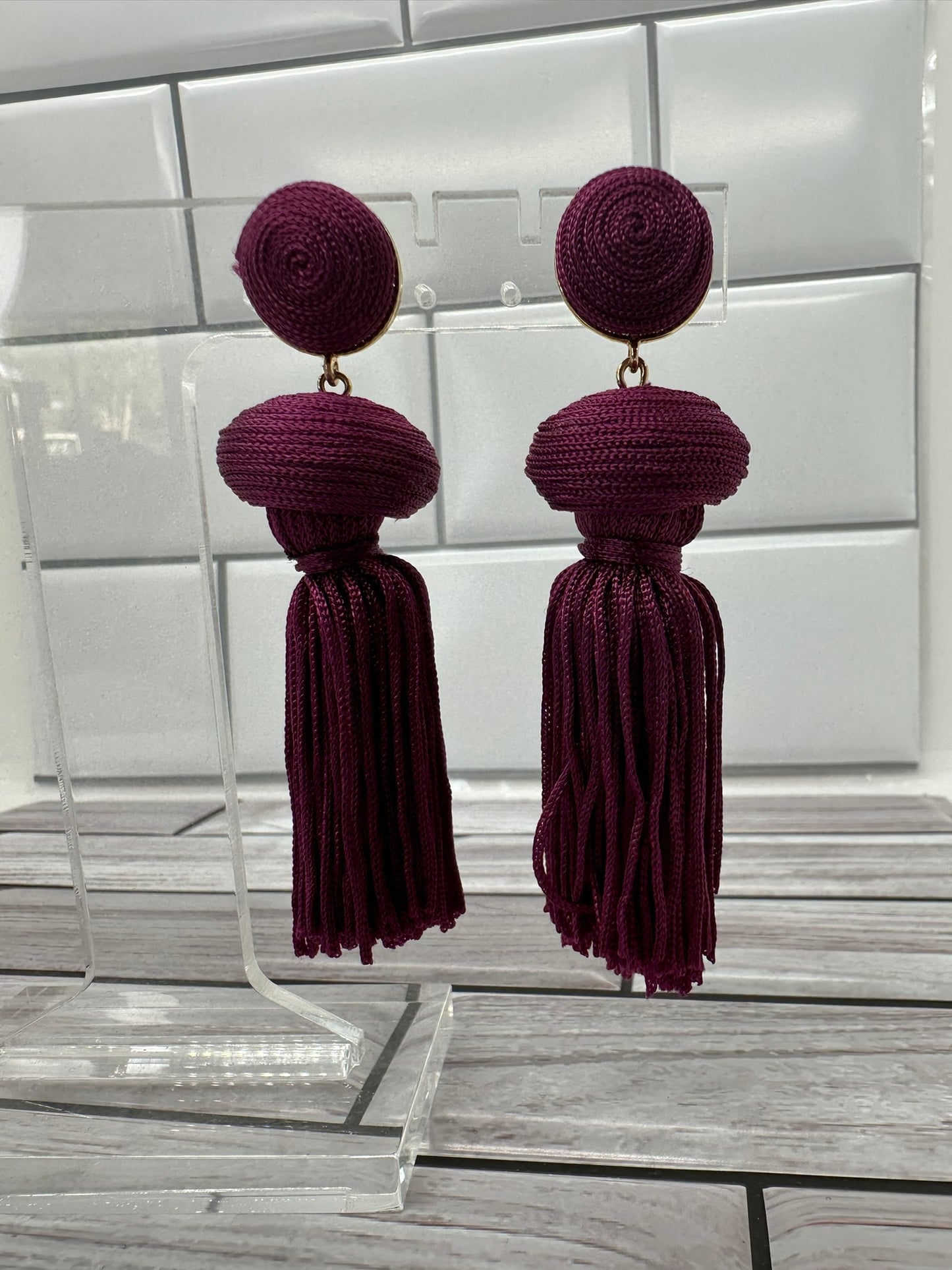 Purple Sphere Tassel Earrings