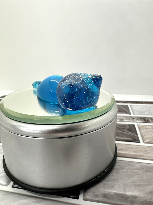 Transparent Blue with Glitter Resin Sleeping Cat Figurine