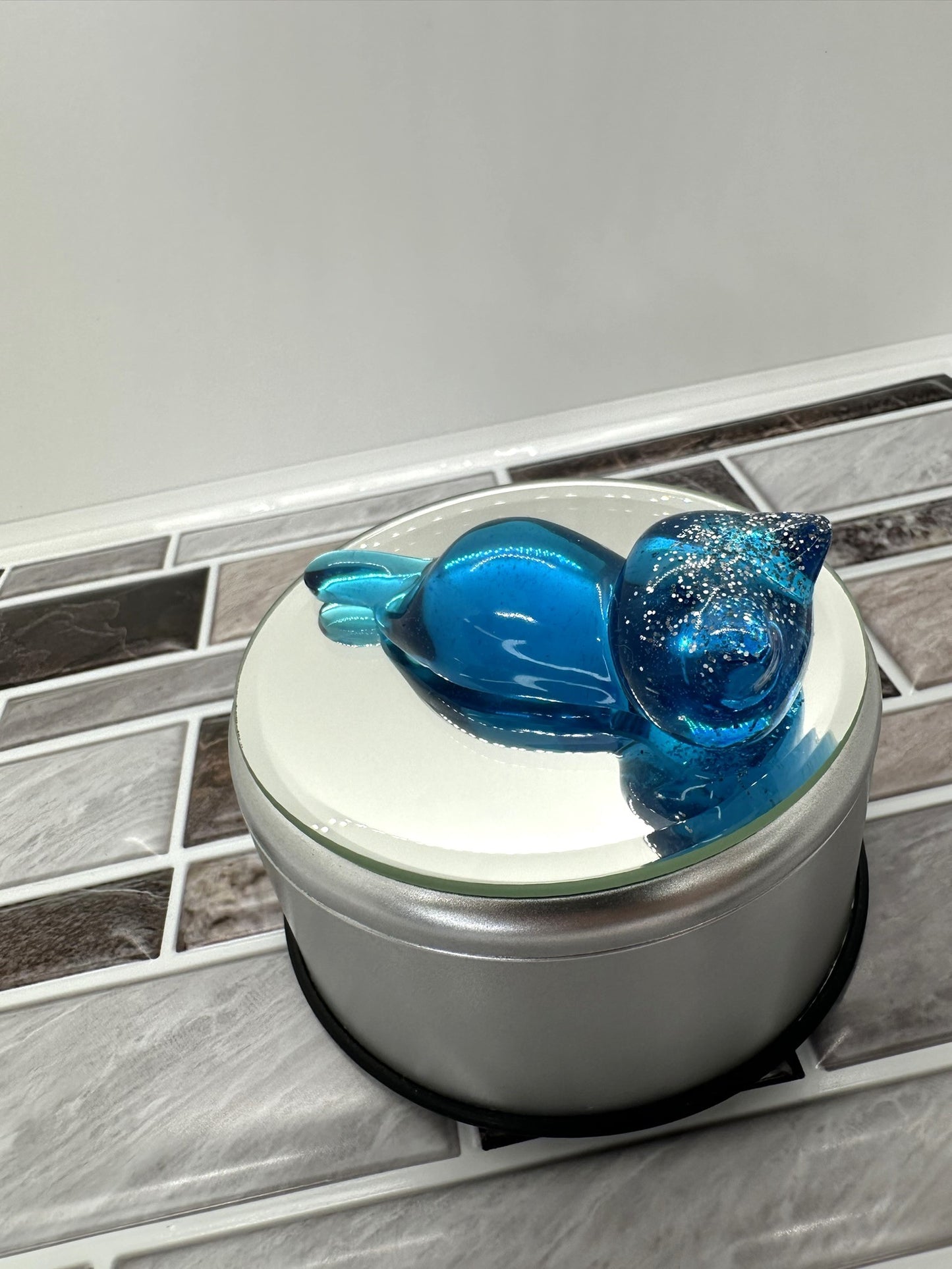 Transparent Blue with Glitter Resin Sleeping Cat Figurine