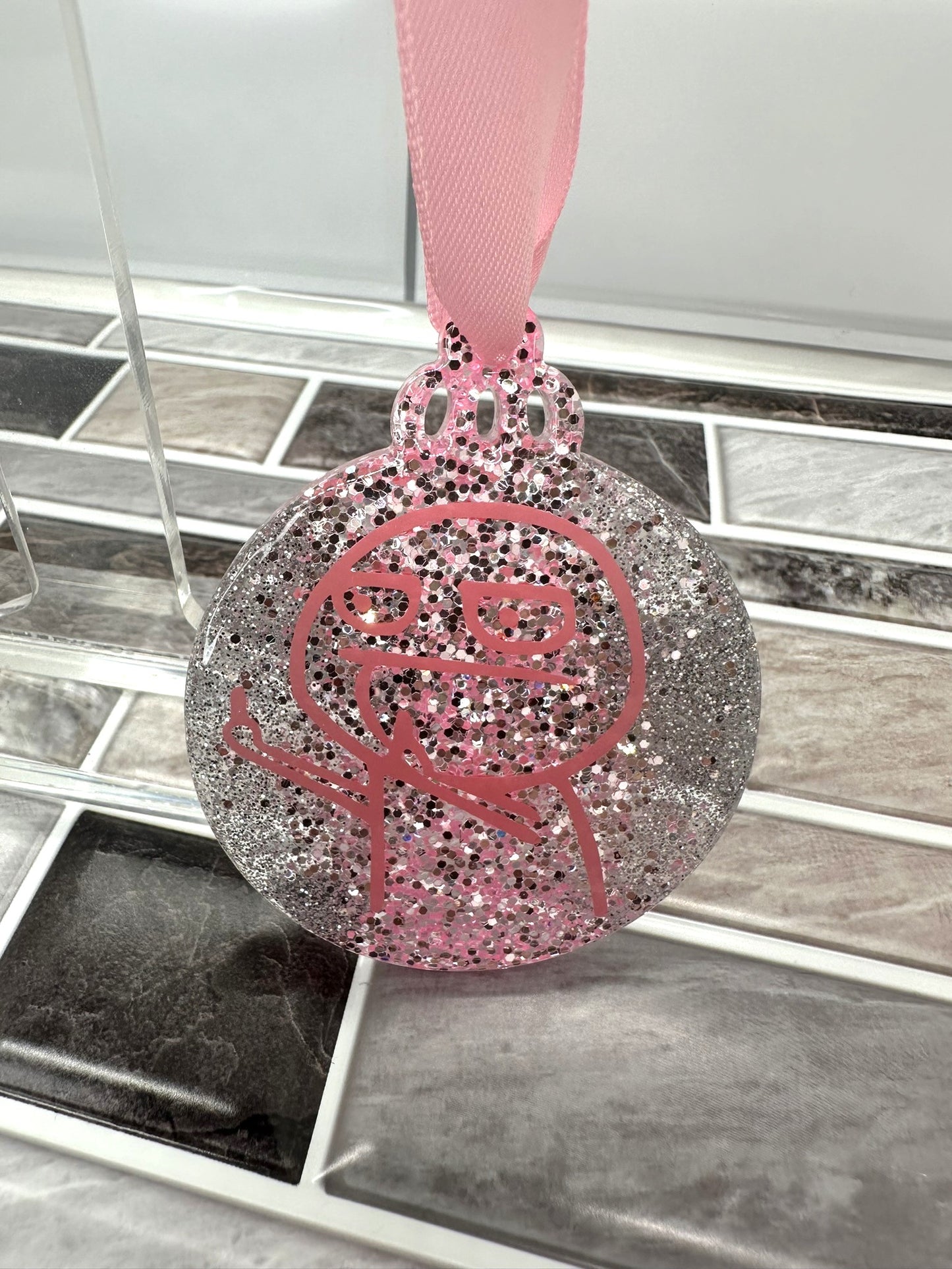 Pink and Silver F U Guy Ornament