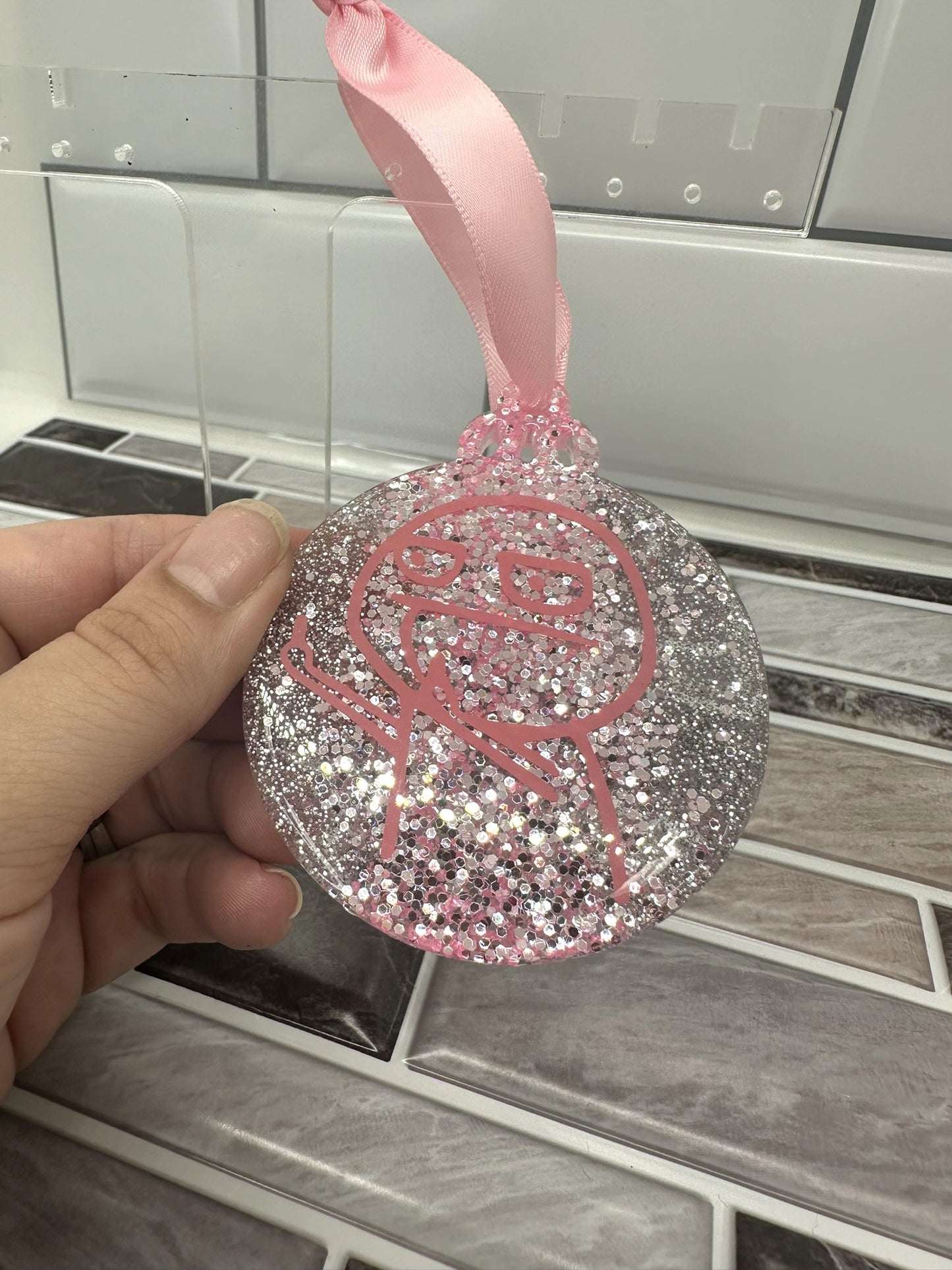 Pink and Silver F U Guy Ornament