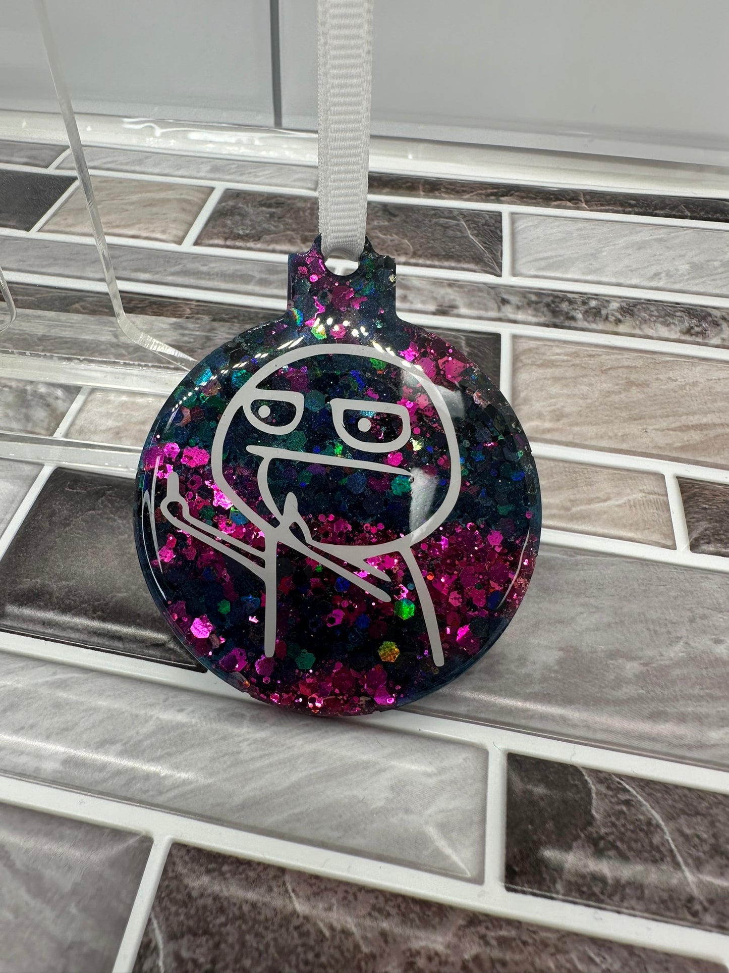 Blue and Pink Glitter F U Guy Ornament