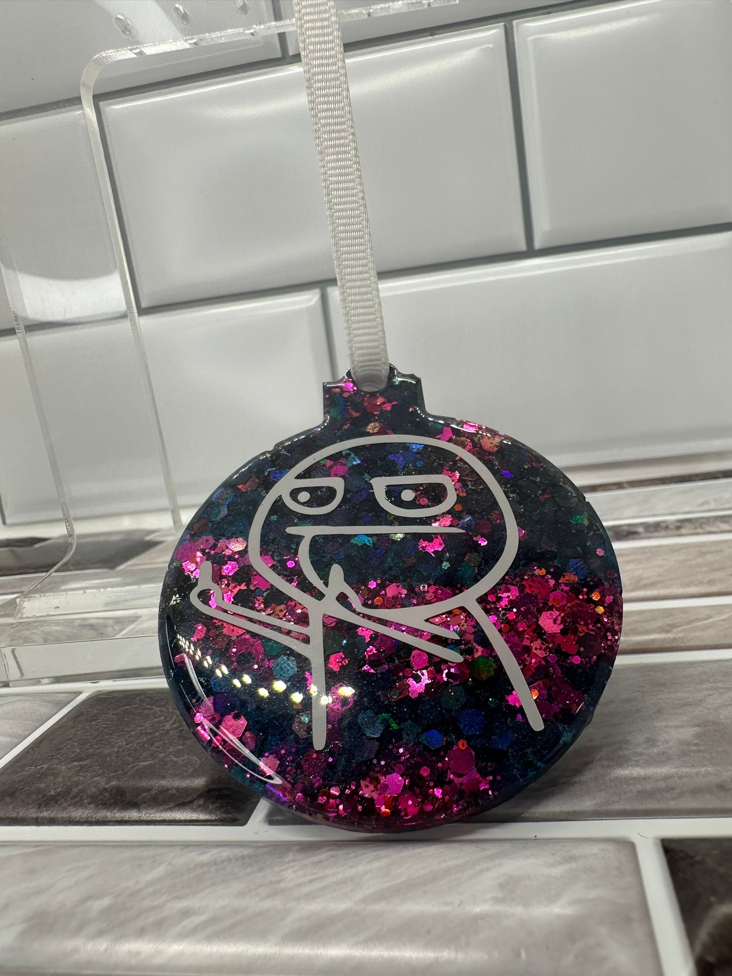 Blue and Pink Glitter F U Guy Ornament