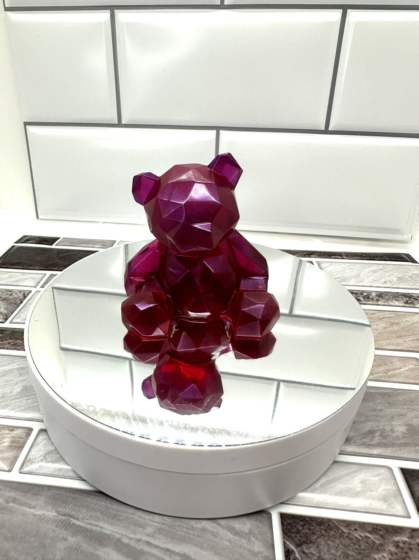 Geometric Purple Bear Resin Decor