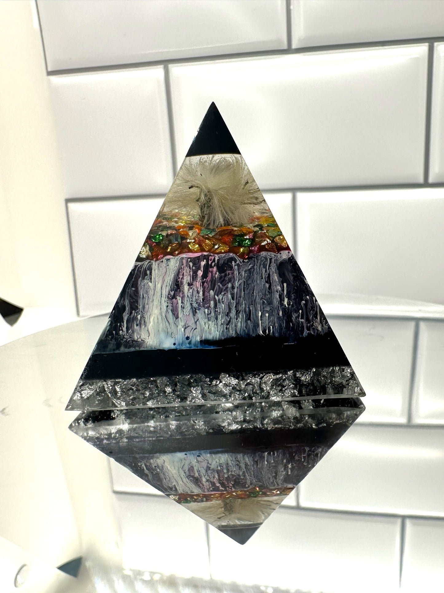 Dandelion in Petri Dish Resin Pyramid