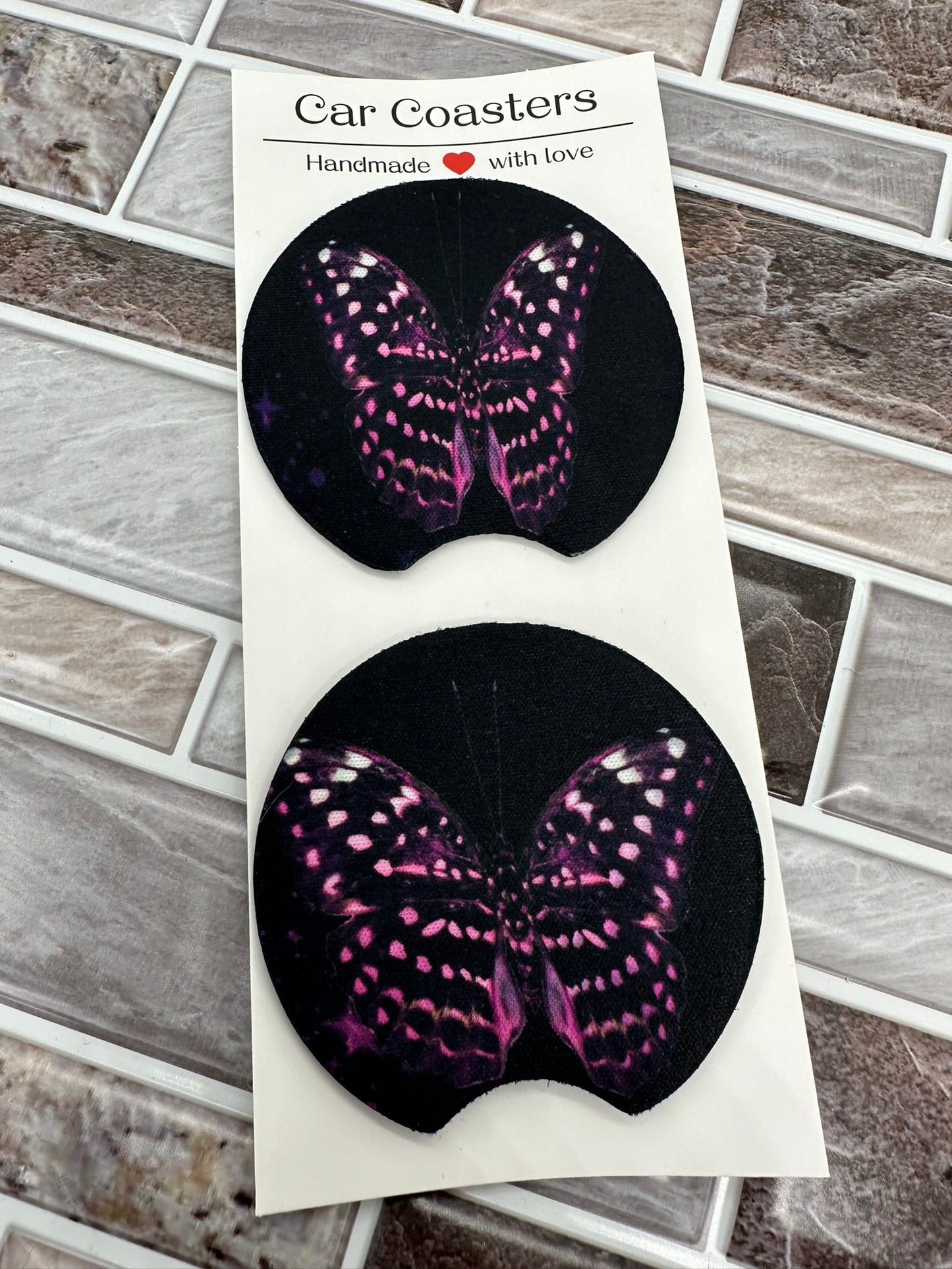 Purple Butterfly Neoprene Car Coaster