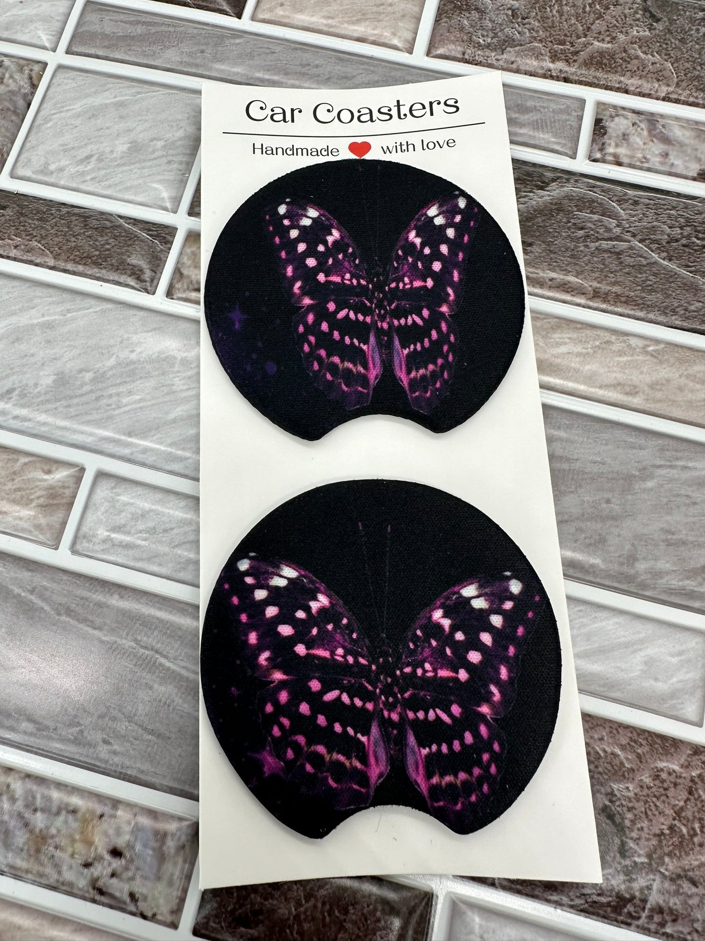 Purple Butterfly Neoprene Car Coaster