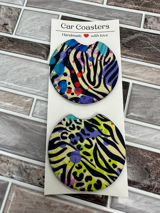 Multi Color Zebra & Cheetah Print Neoprene Car Coaster