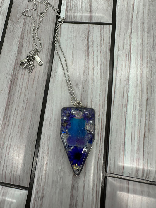 Blue and Purple Gummy Bear Necklace with Flowers