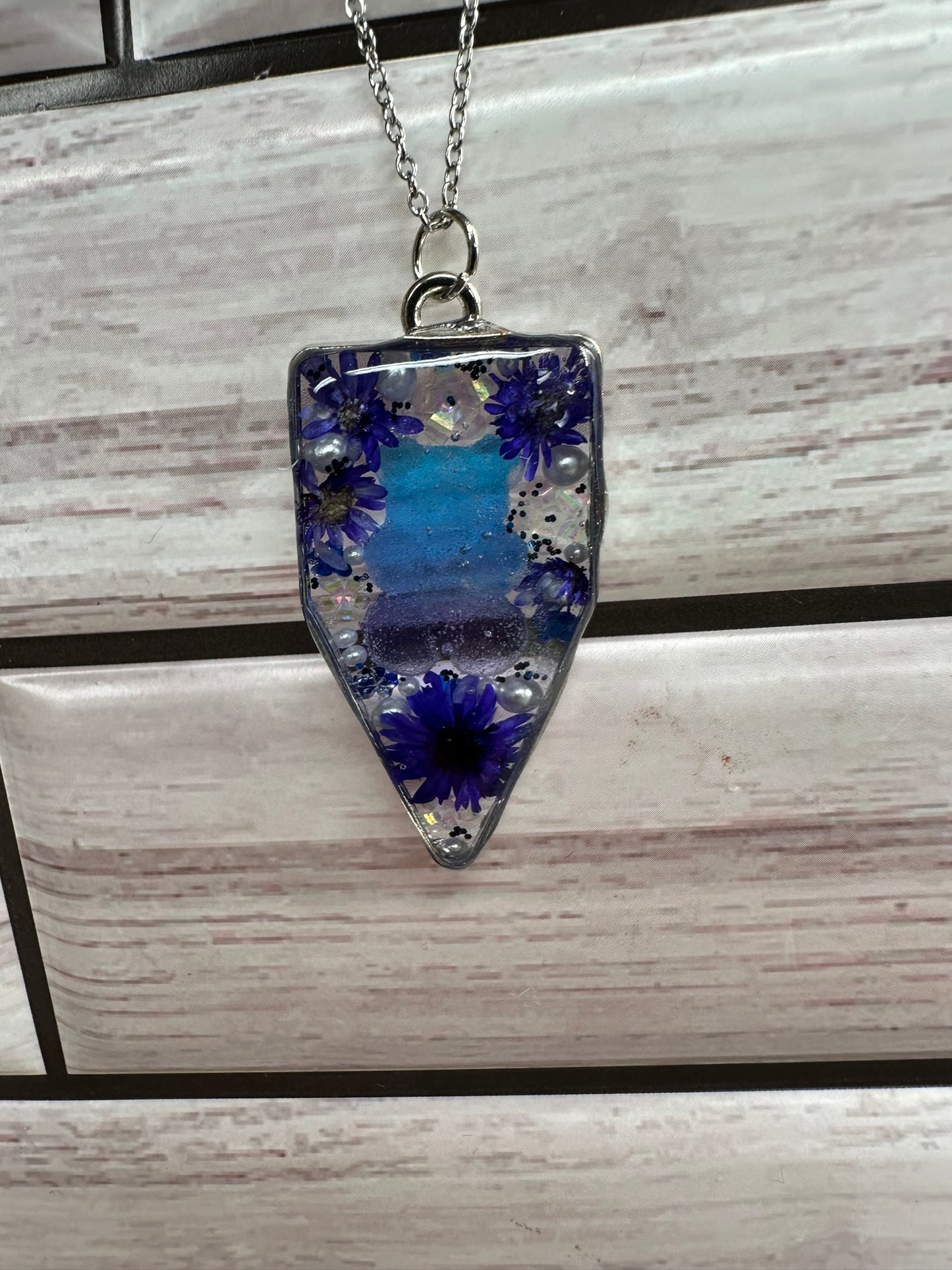 Blue and Purple Gummy Bear Necklace with Flowers