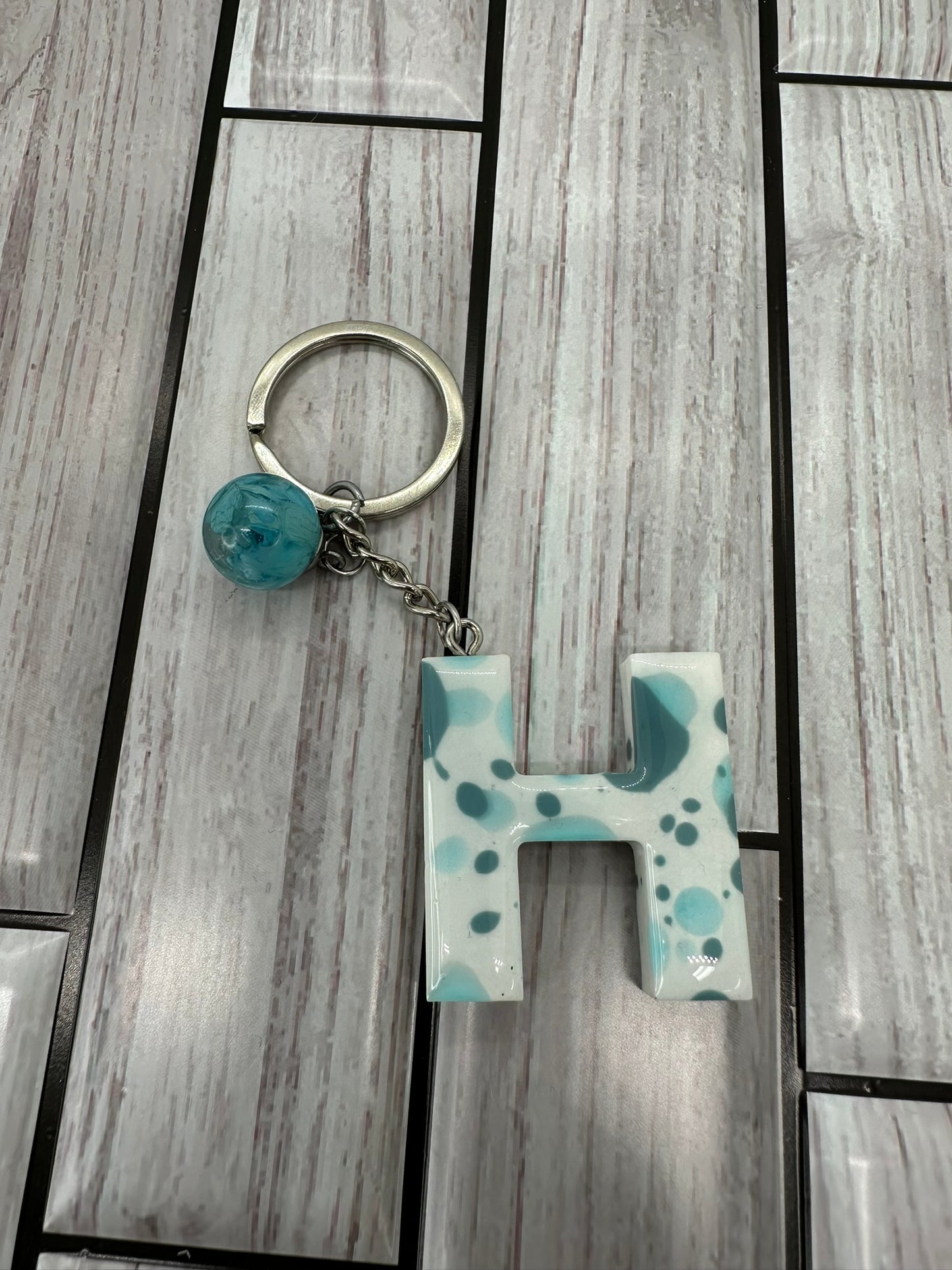 Whimsical Letter H Resin Keychain with Charm