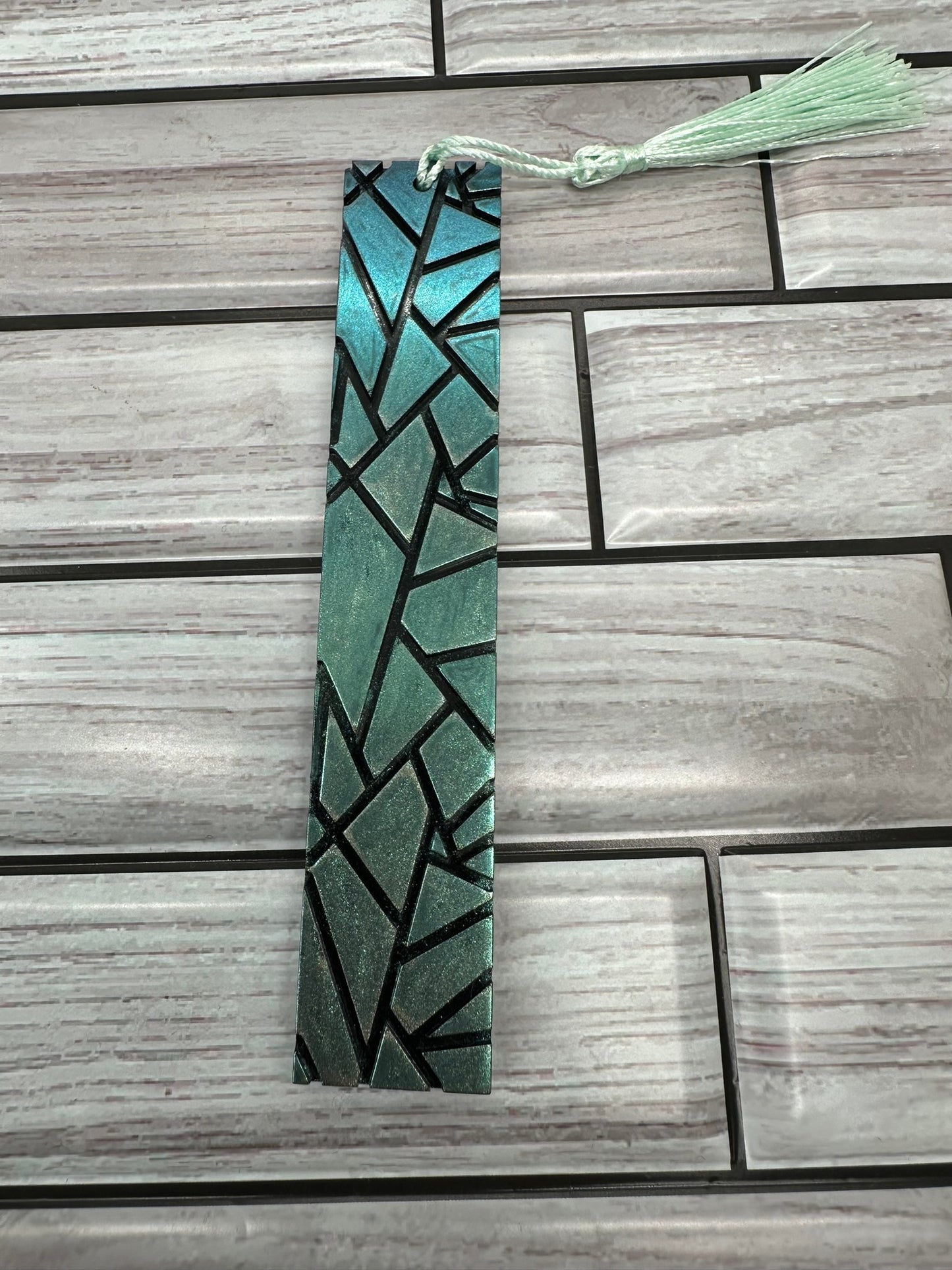 Geometric Teal Resin Bookmark with Tassel